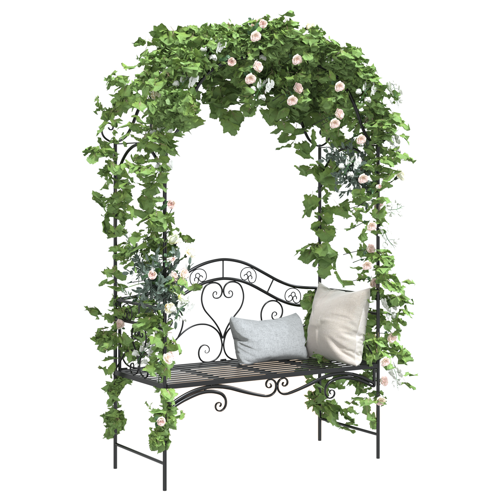 vidaXL Tuinbank met Boog Bloemontwerp Zwart 121 cm Staal