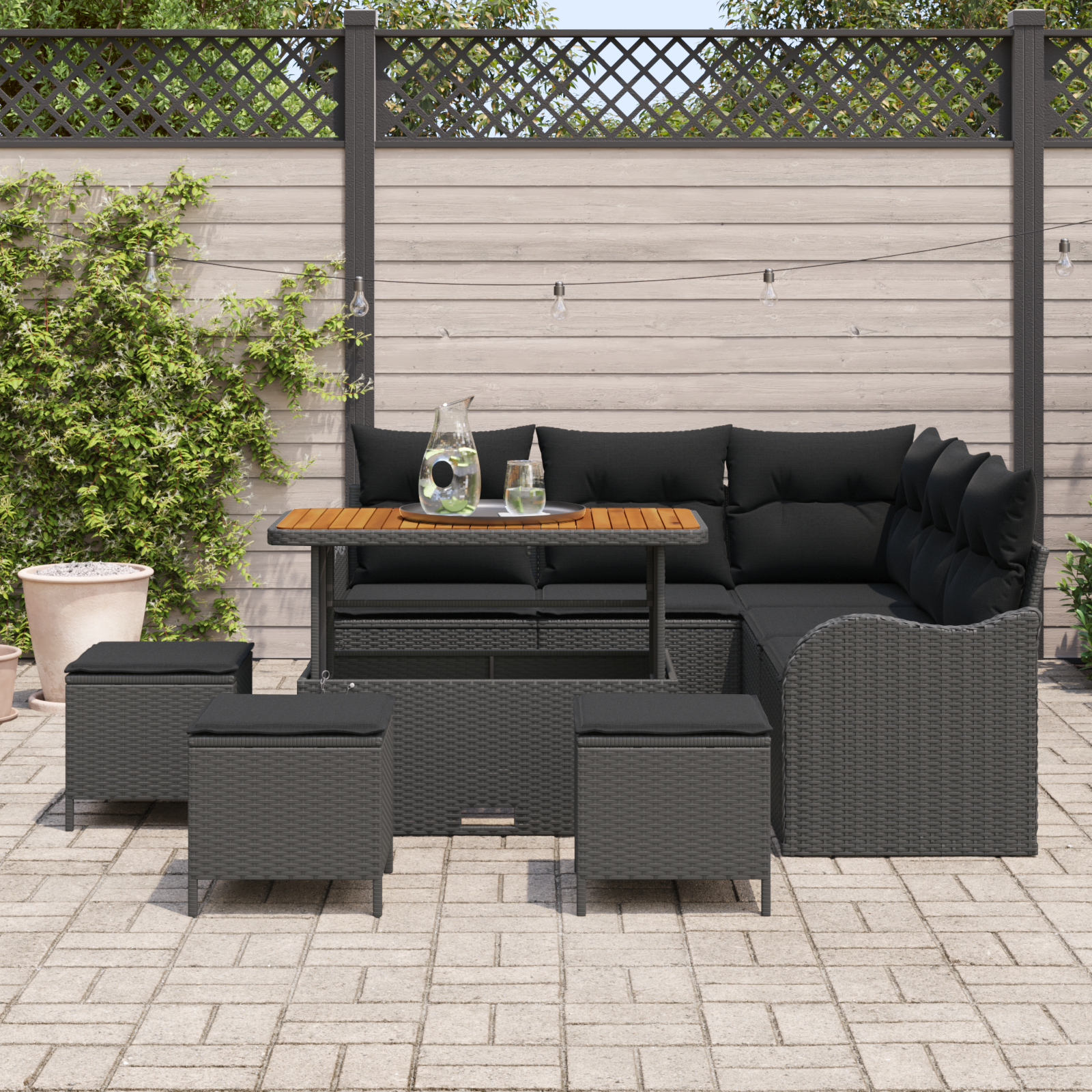 vidaXL 9-delige Tuinbankenset met kussens poly rattan acacia zwart