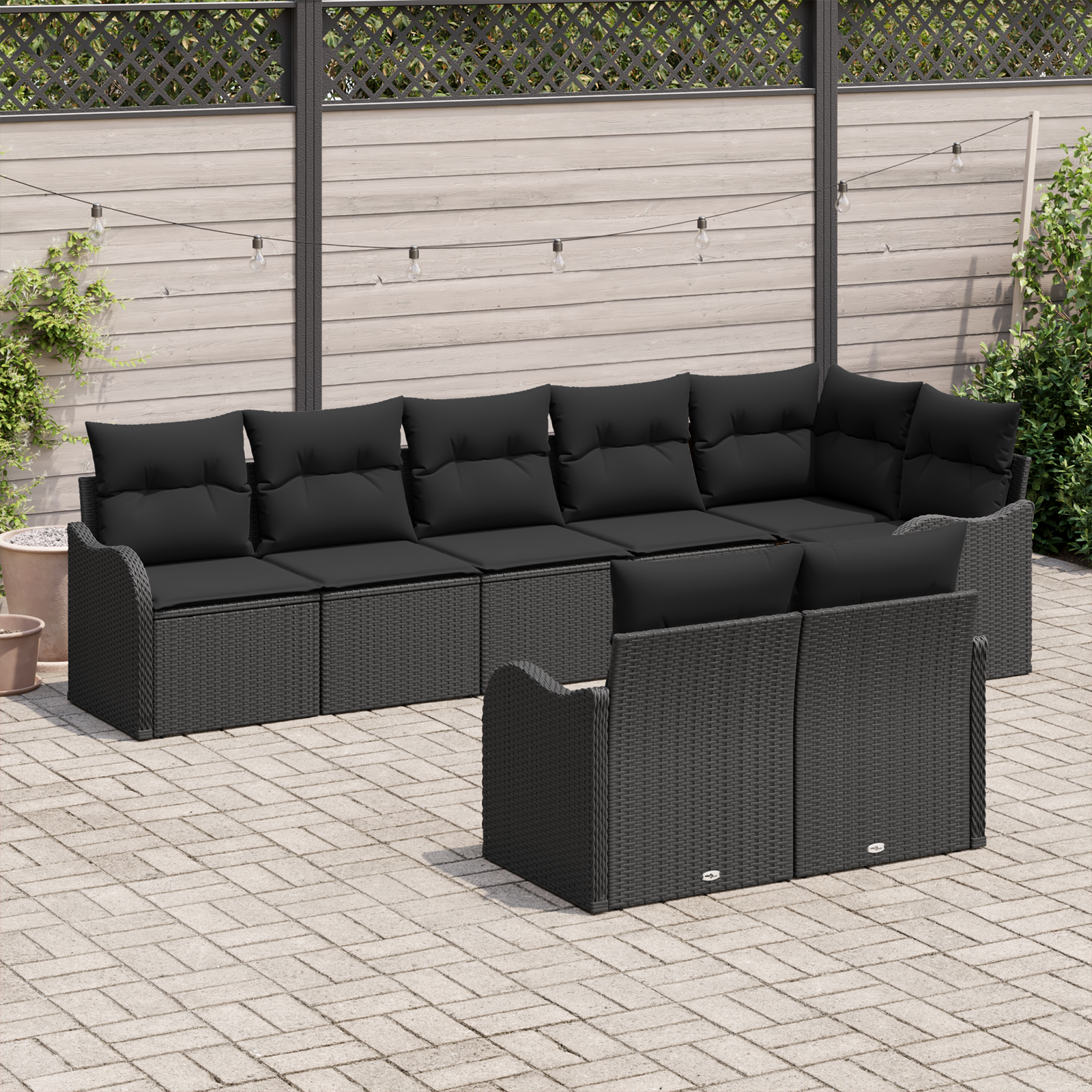 vidaXL 8-delige tuinsofa set met kussens zwart poly riet