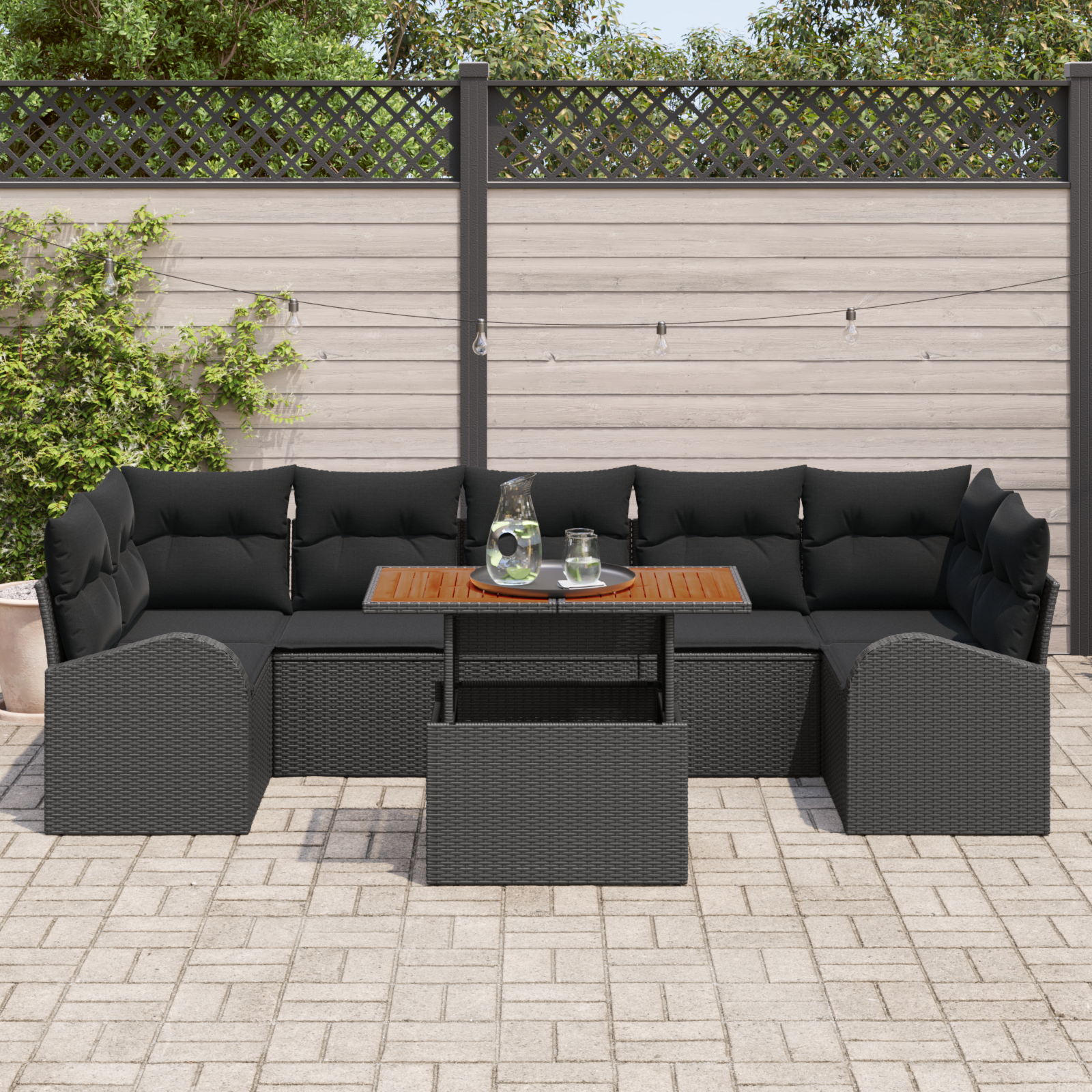 vidaXL 8-delige Tuinsalonset met Kussens Zwart Poly Riet