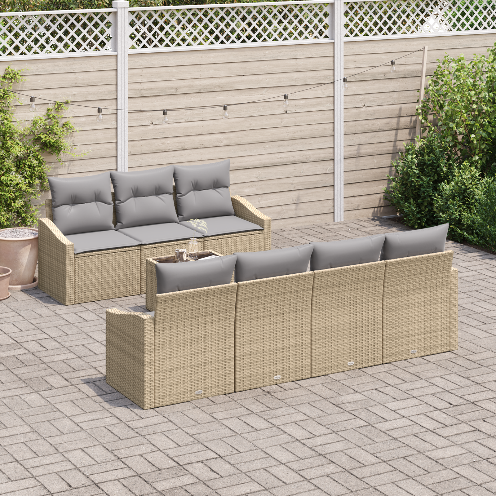 vidaXL 8-delige Tuinset met kussens poly rattan beige