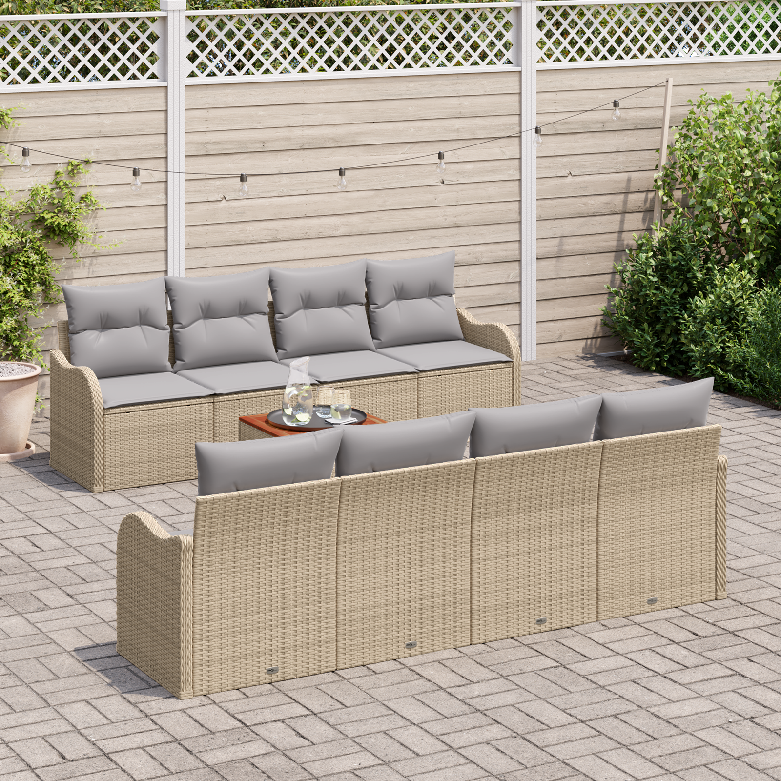 vidaXL 9-delige tuinset met kussens Beige Poly Rattan Acacia