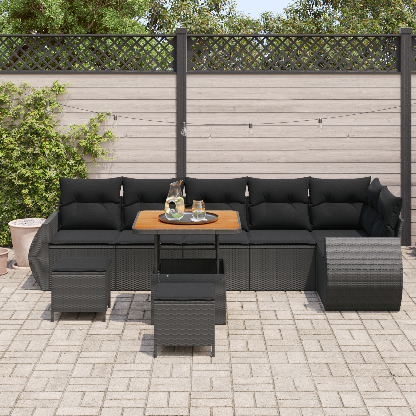 vidaXL 9-delige Tuinbankenset met kussens poly rattan acacia zwart