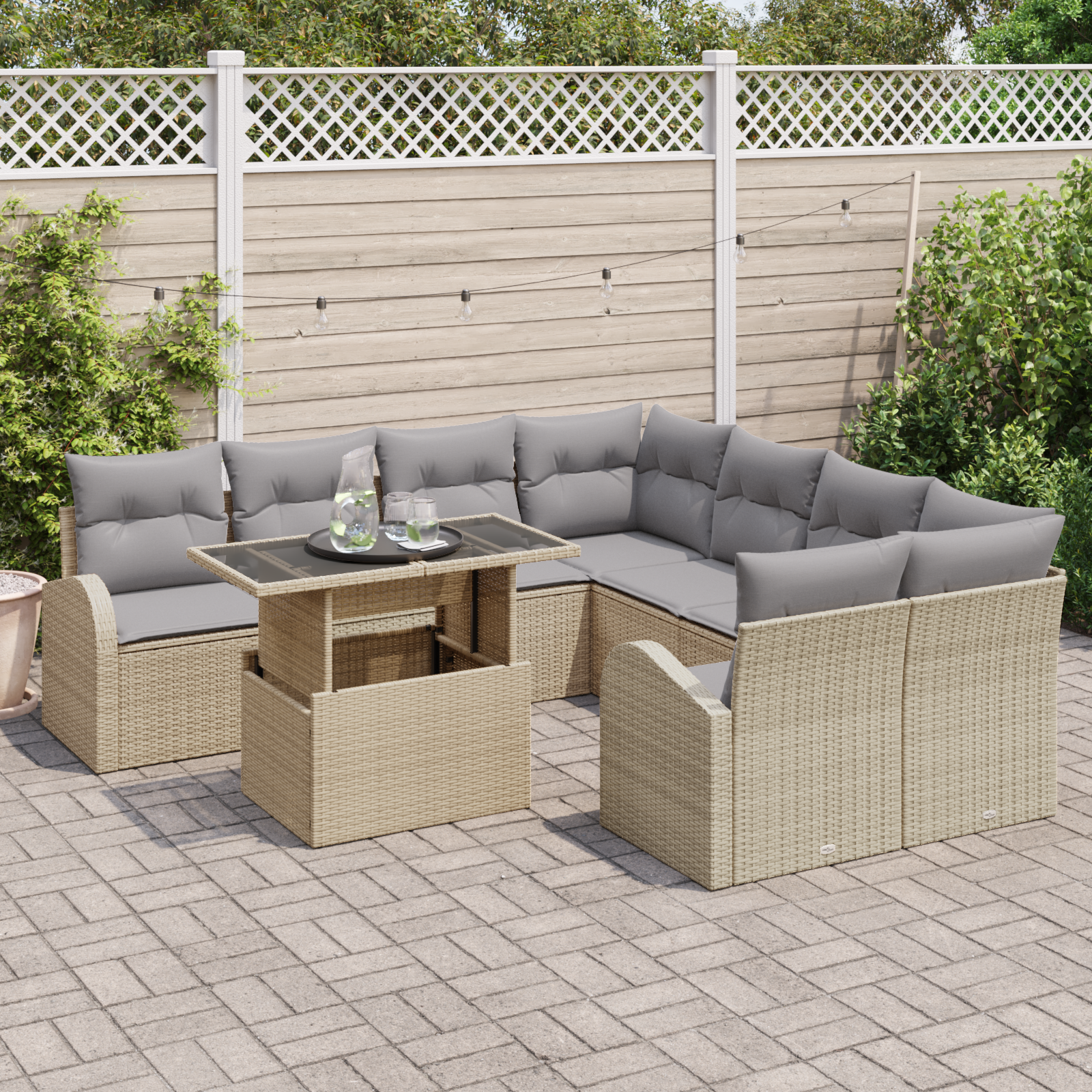 vidaXL 9-delige Tuinbankenset met kussens poly rattan beige