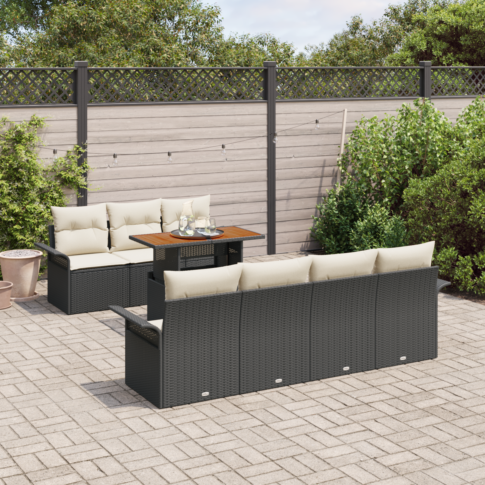 vidaXL 8-delige Tuinbankenset met kussens poly rattan zwart