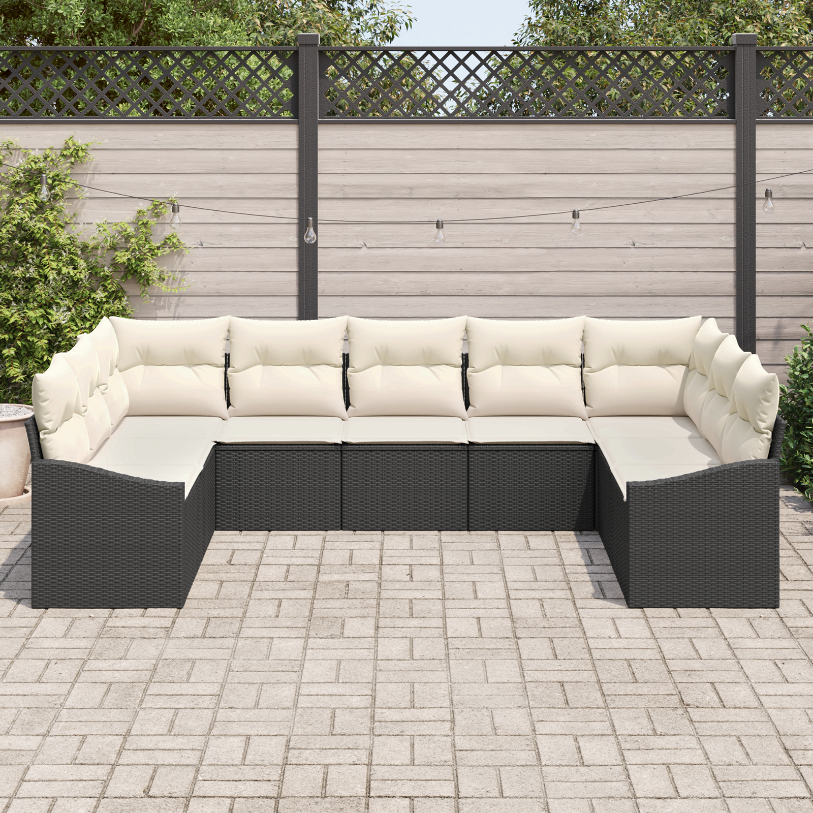vidaXL 9-delige tuinset met kussens in zwart poly riet