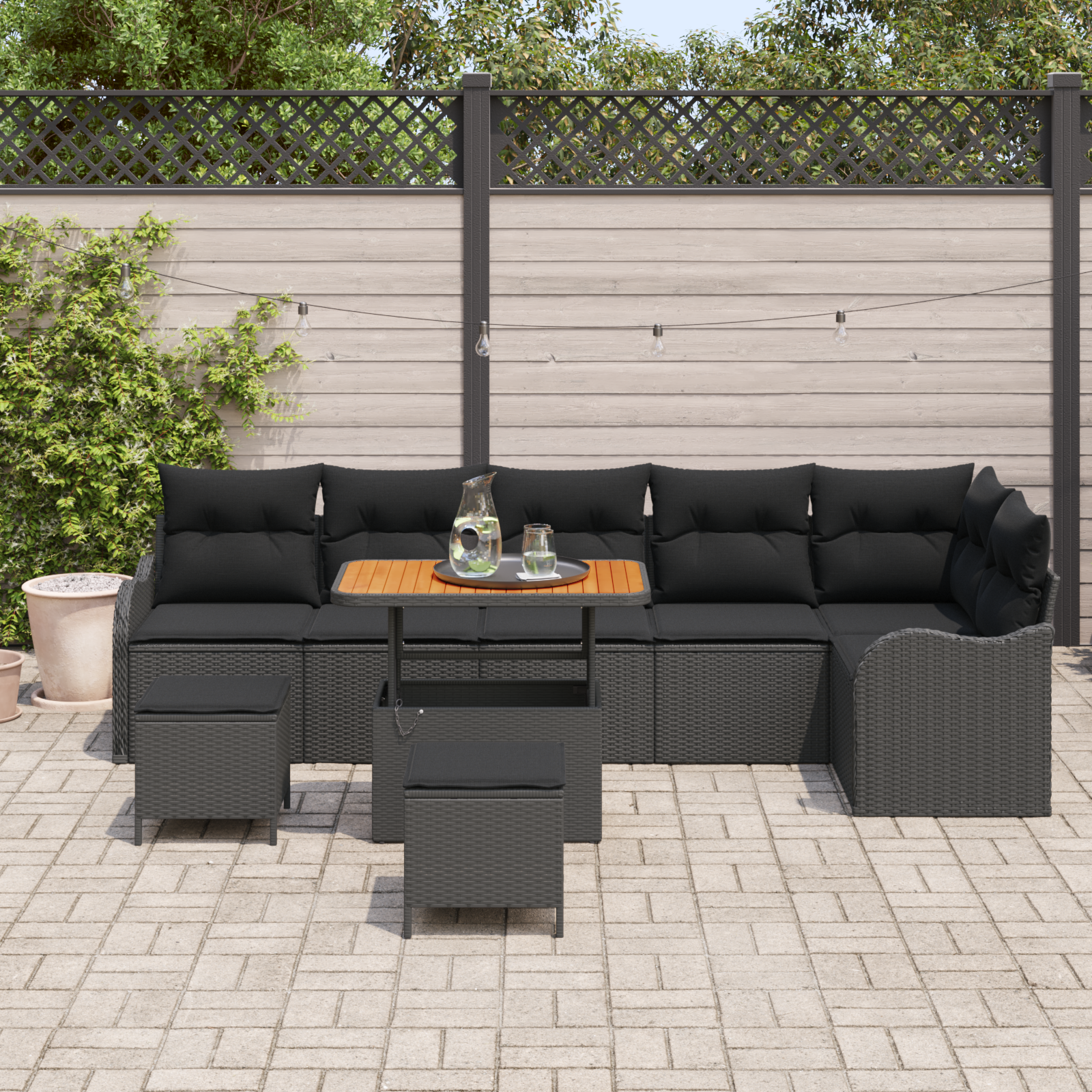 vidaXL 9-delige Tuinset met Kussens Zwart Poly Rattan Acacia