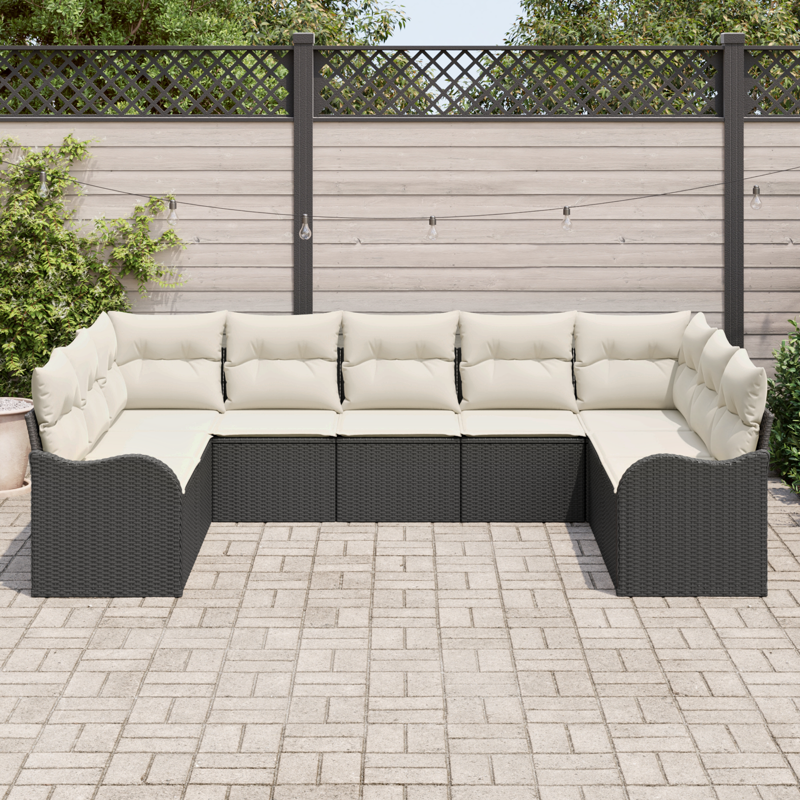 vidaXL 9-delige tuinset met kussens - zwart poly rattan