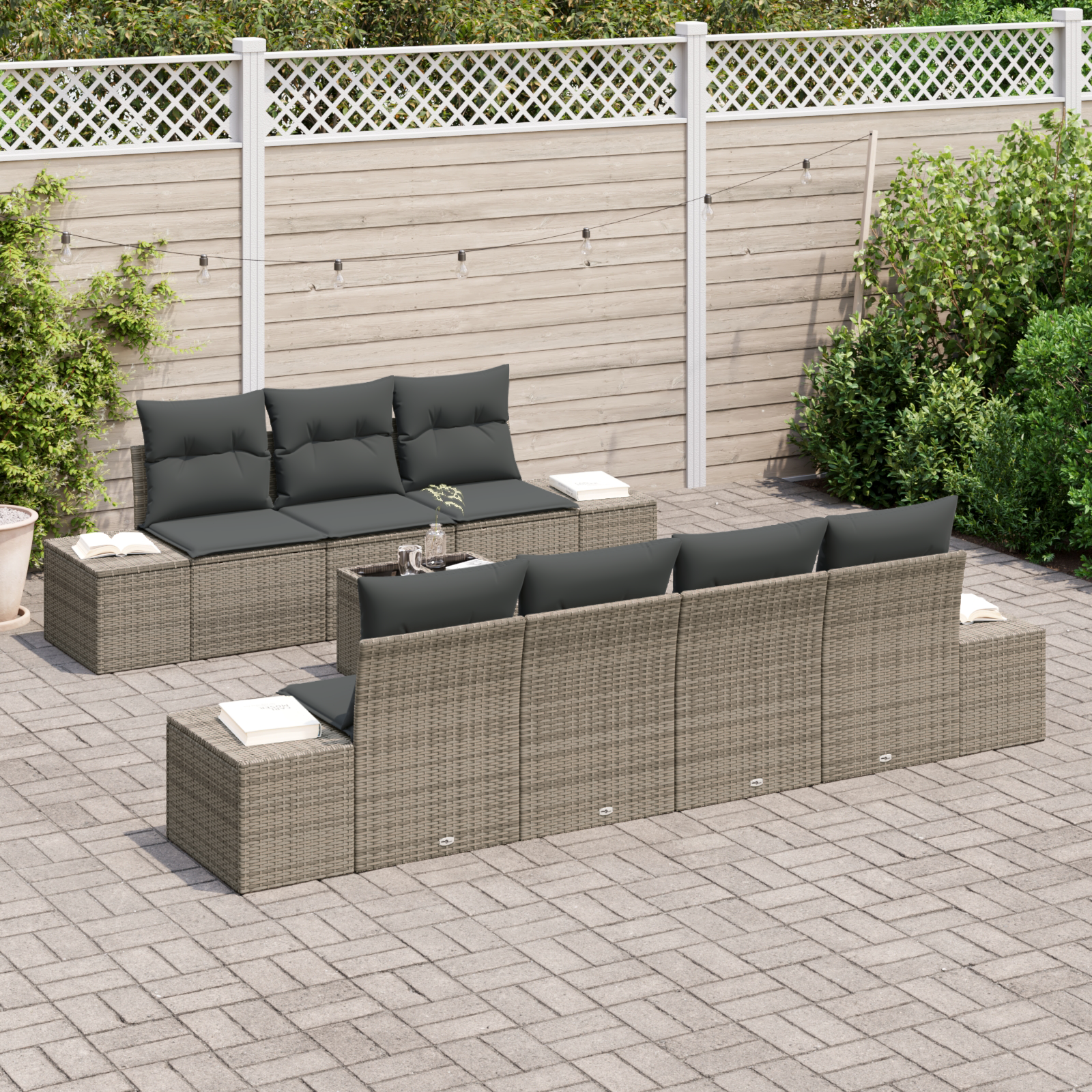 vidaXL 8-delige tuinset met kussens - Grijs Poly Rattan