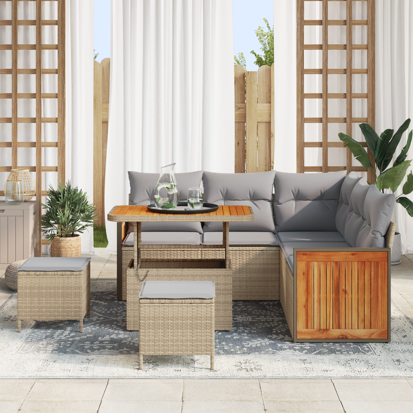 vidaXL 8-delige Tuinbankenset met kussens poly rattan acacia beige