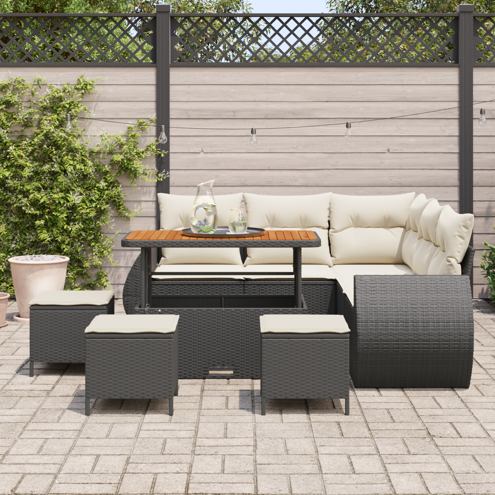 vidaXL 9-delige Tuinbankenset met kussens poly rattan acacia zwart