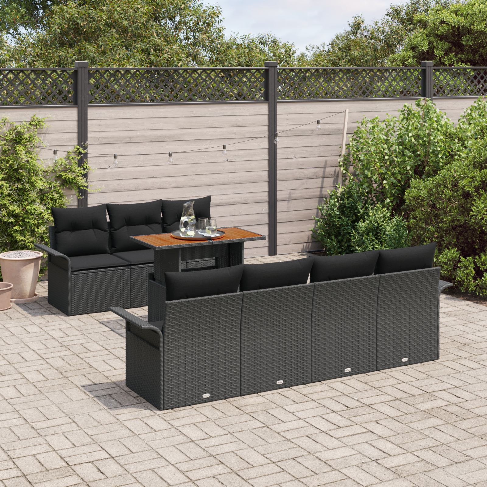 vidaXL 8-delige tuinset met kussens zwart poly rattan acacia