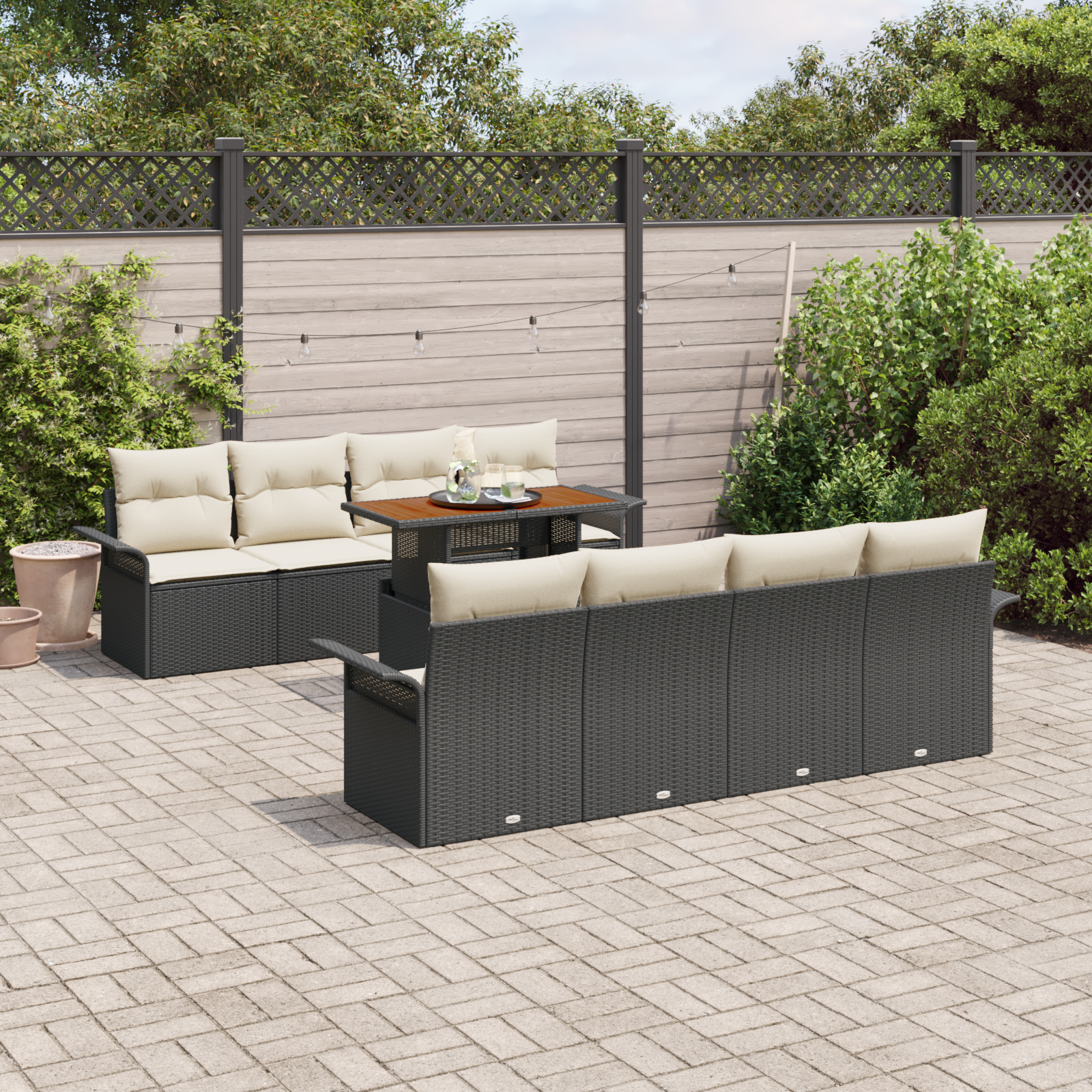 vidaXL 9-delige Tuinbankenset met kussens poly rattan acaciahout zwart