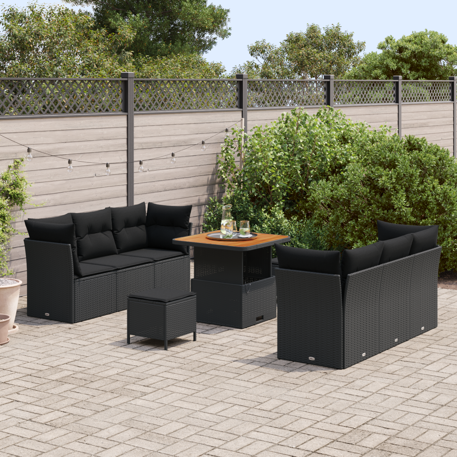 vidaXL 9-delige Tuinbankenset met kussens poly rattan acacia zwart