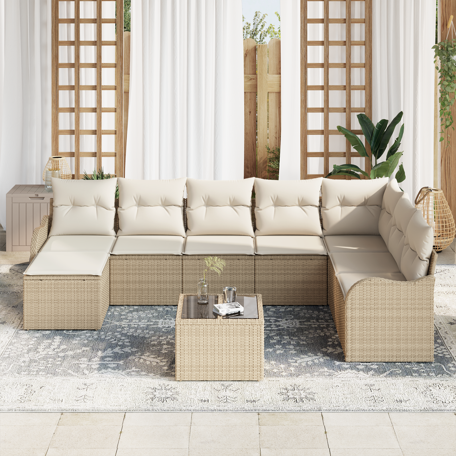 vidaXL 9-delige Tuinbankenset met kussens poly rattan bruin