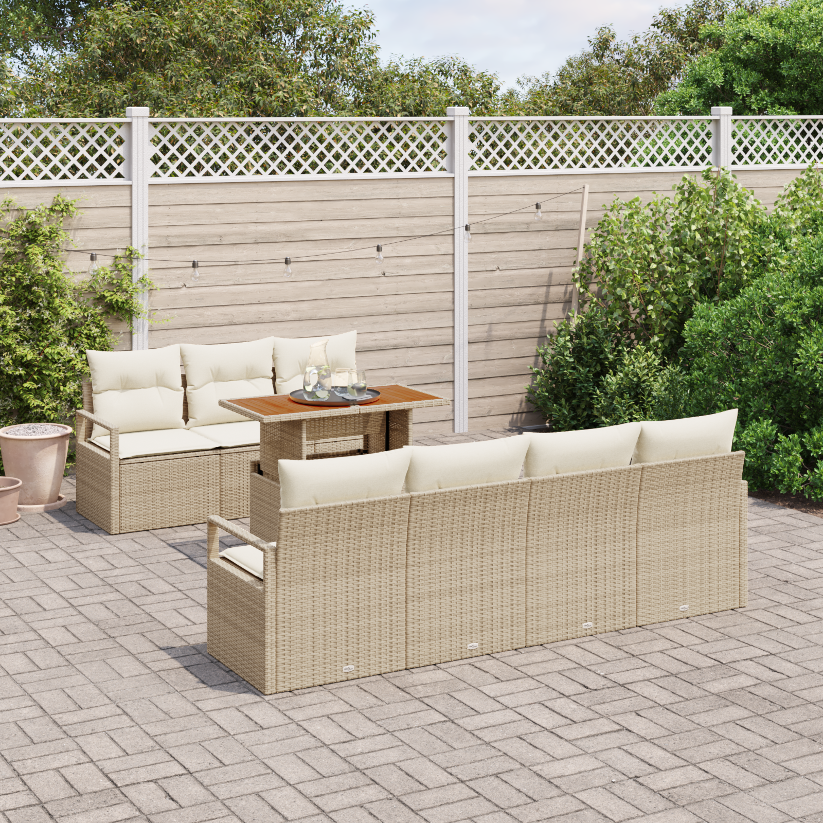 vidaXL 8-delige tuinset met kussens in Beige Poly Rattan en Acacia