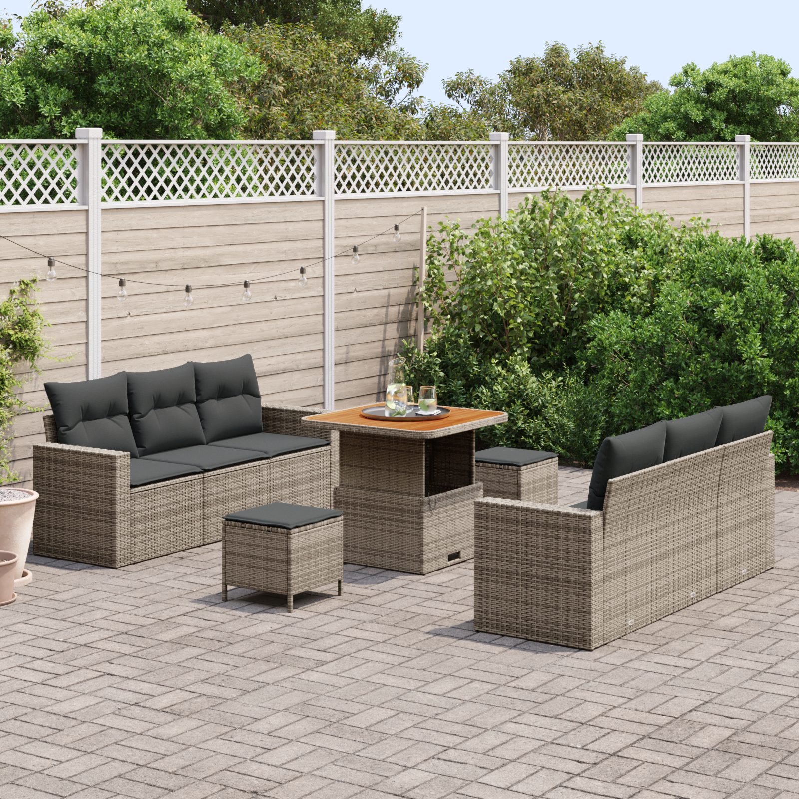 vidaXL 9-delige tuinsofa set met kussens grijs poly rattan acacia