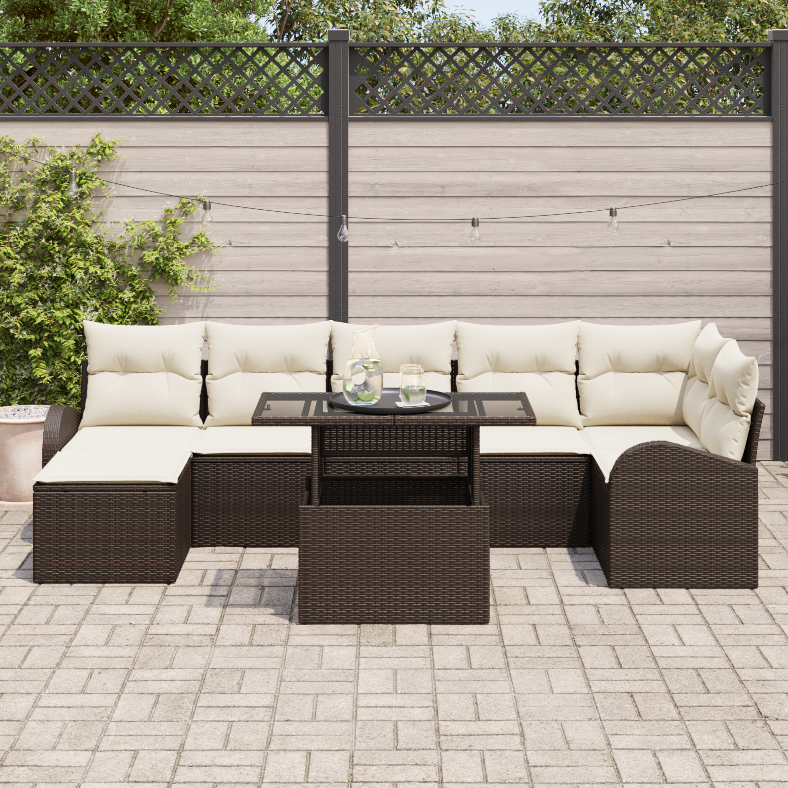 vidaXL 8-delige Tuinbankenset met kussens poly rattan bruin