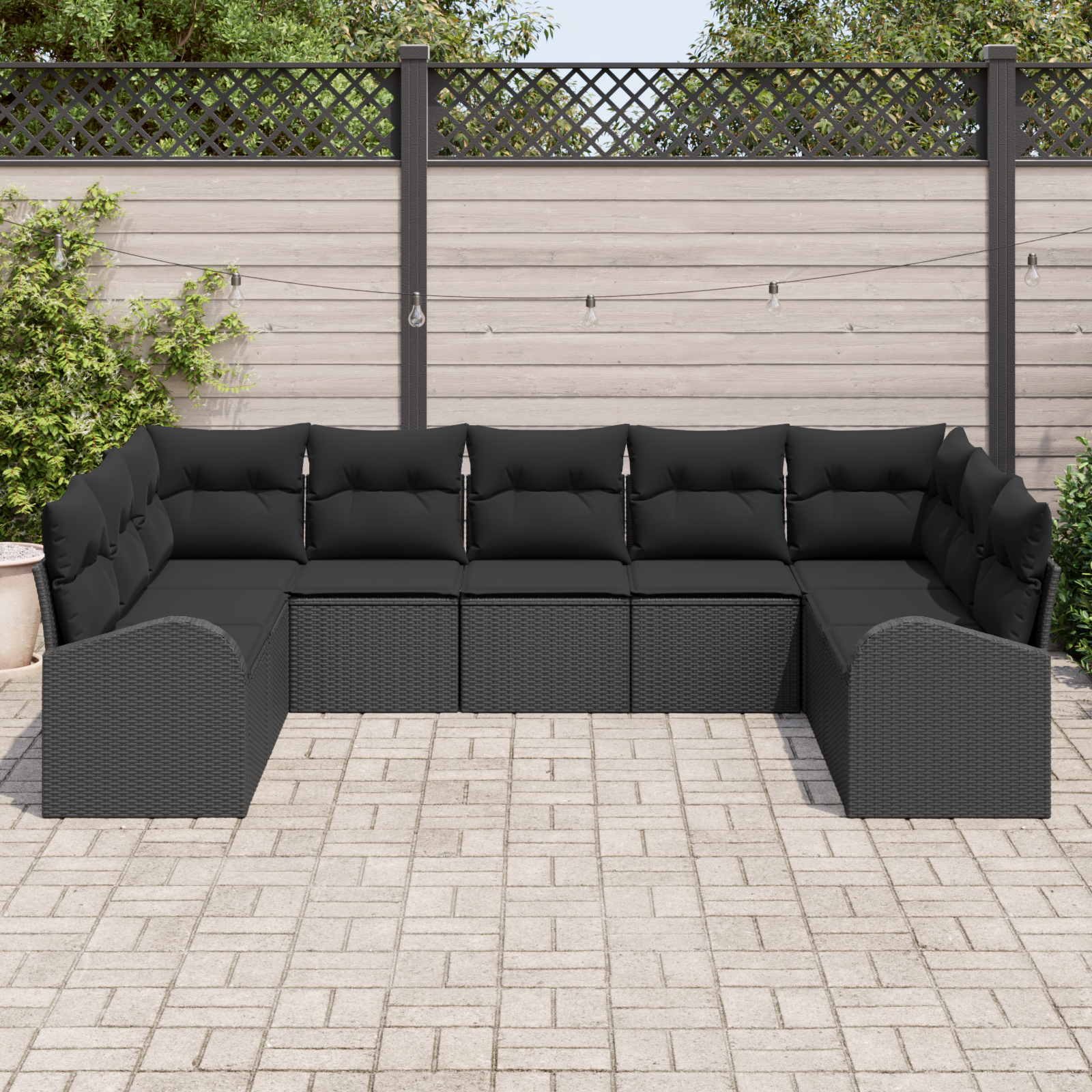 vidaXL 9-delige tuinset met kussens zwart poly rattan