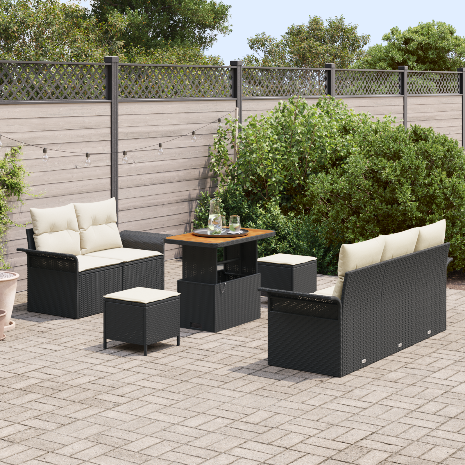 vidaXL 8-delige Tuinbankenset met kussens poly rattan acacia zwart
