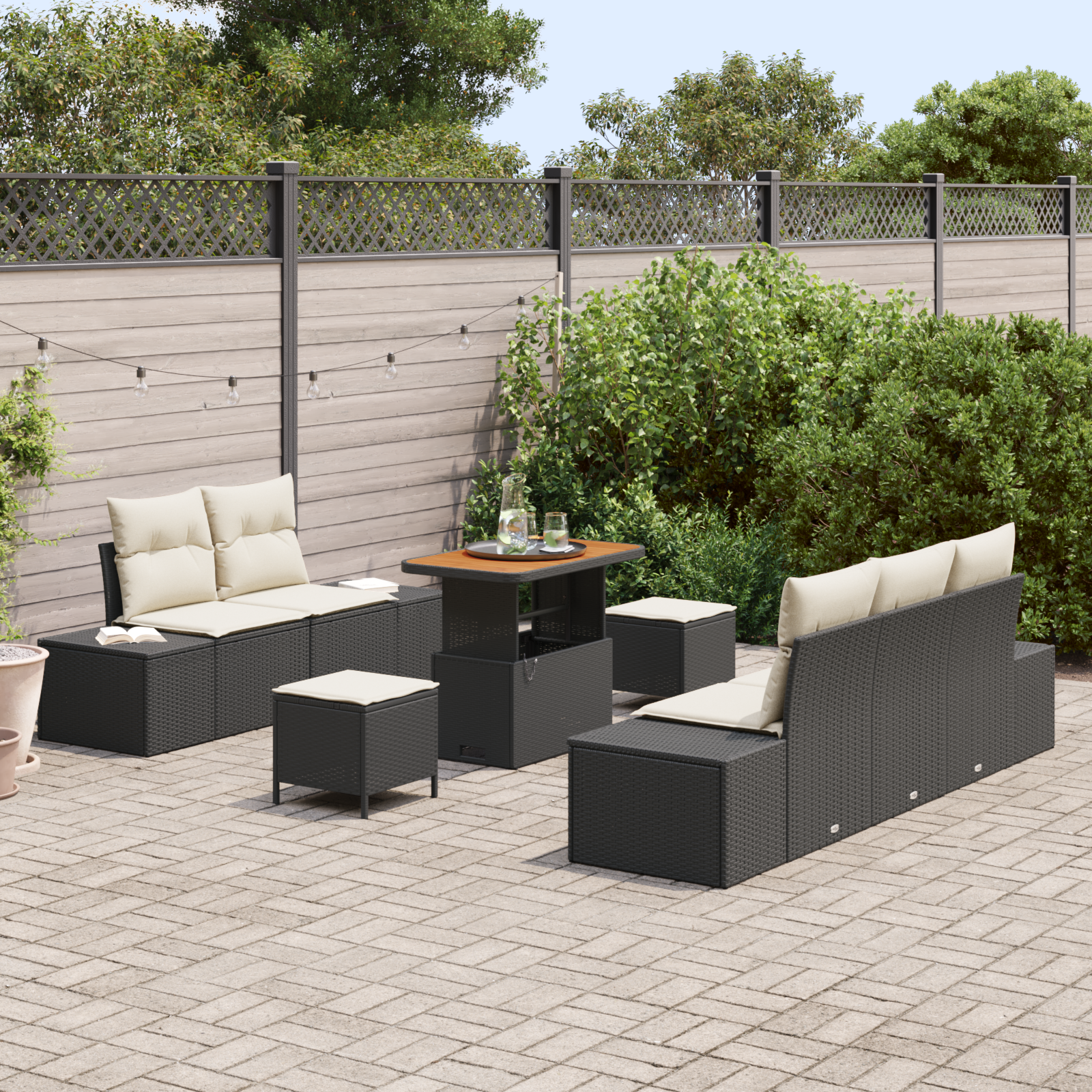 vidaXL 8-delige Tuinbankenset met kussens polya rattan acacia zwart