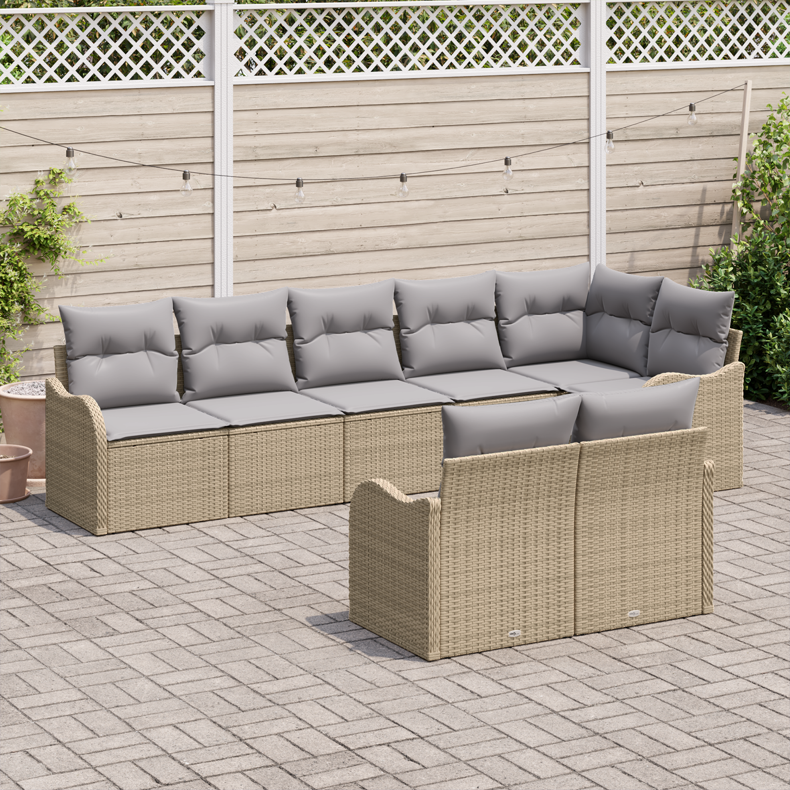 vidaXL 8-delig Tuin Sofa Set met Kussens Beige Poly Rattan