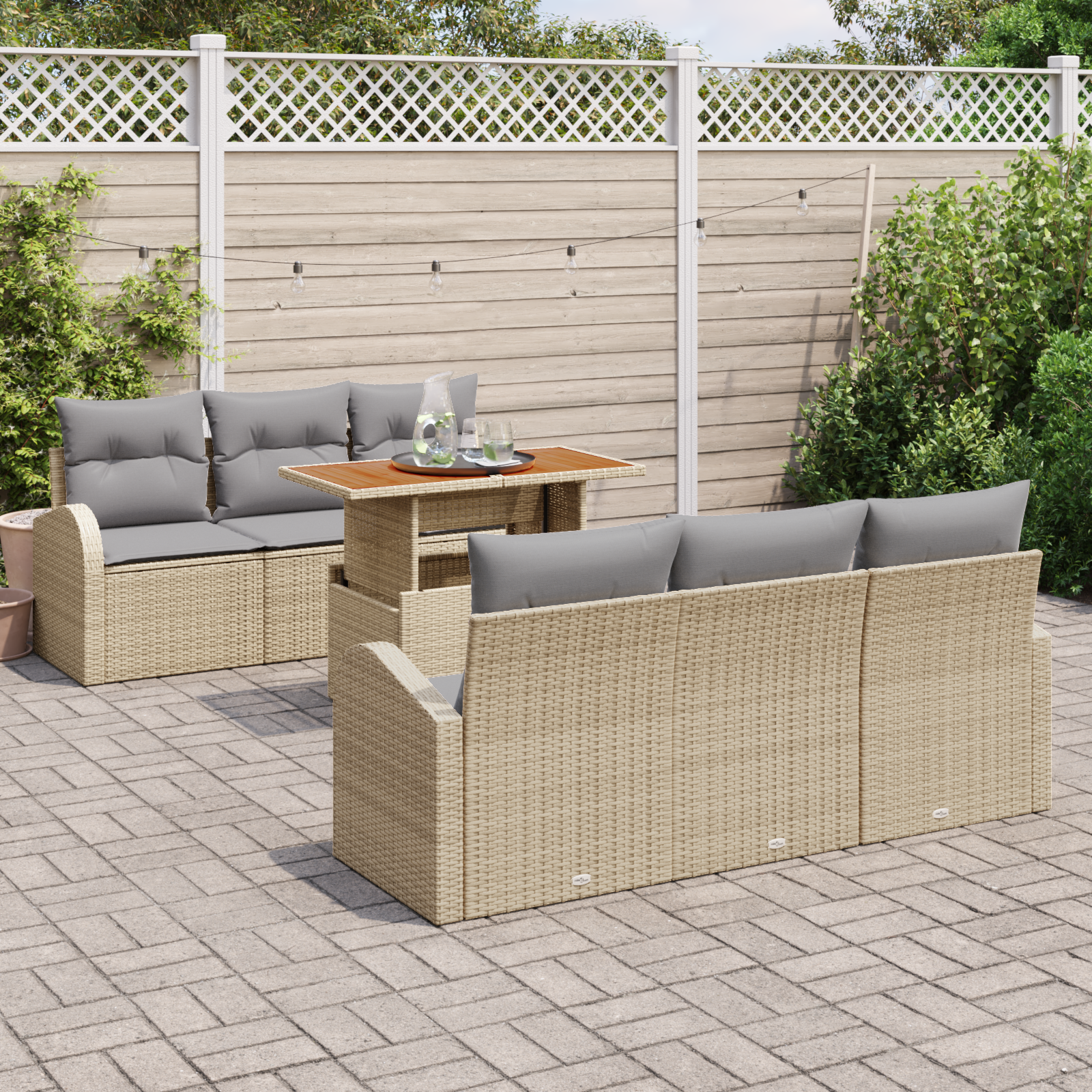 vidaXL 7-delige tuin sofa set met kussens beige poly rattan