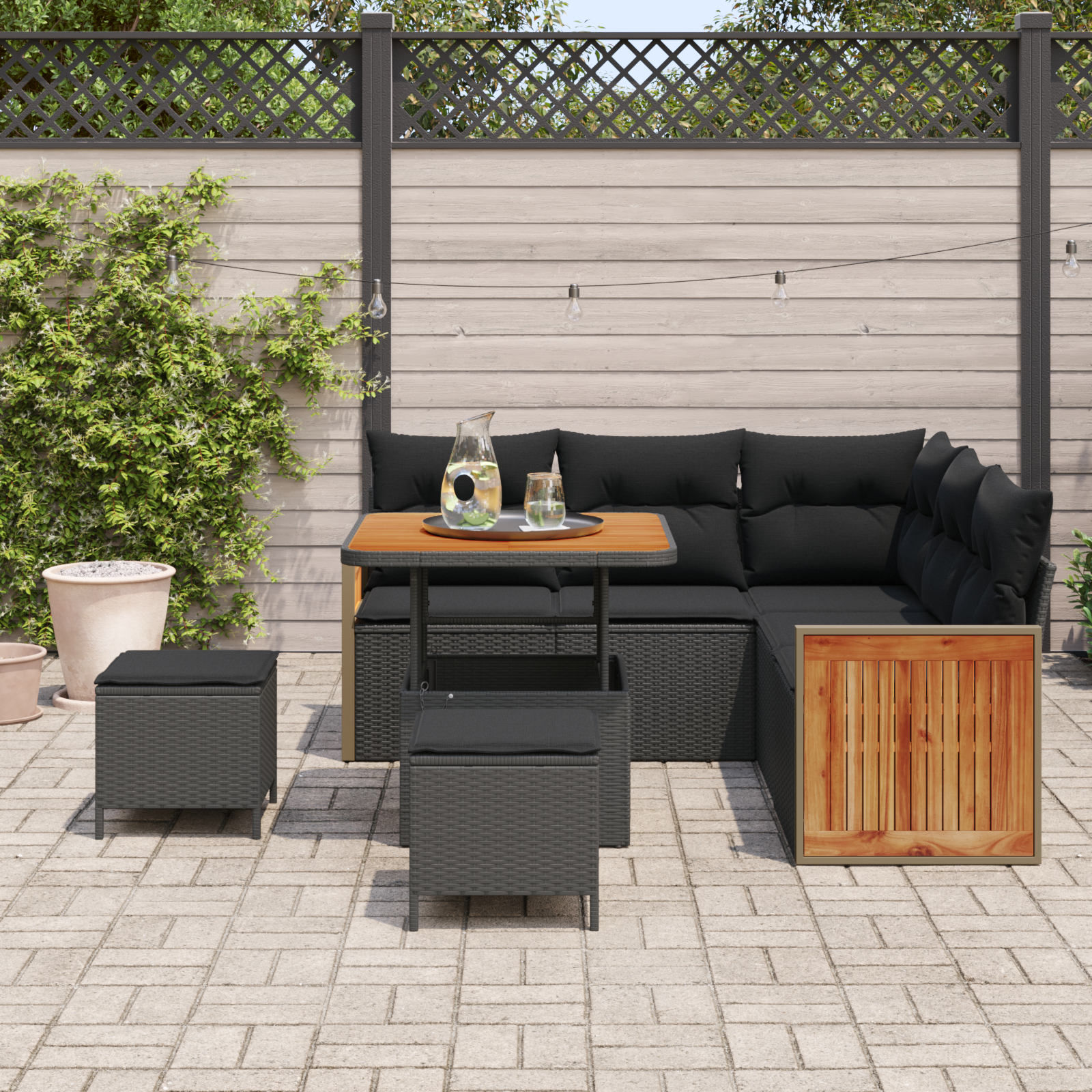 vidaXL 8-delige Tuinbankenset met kussens poly rattan acacia zwart