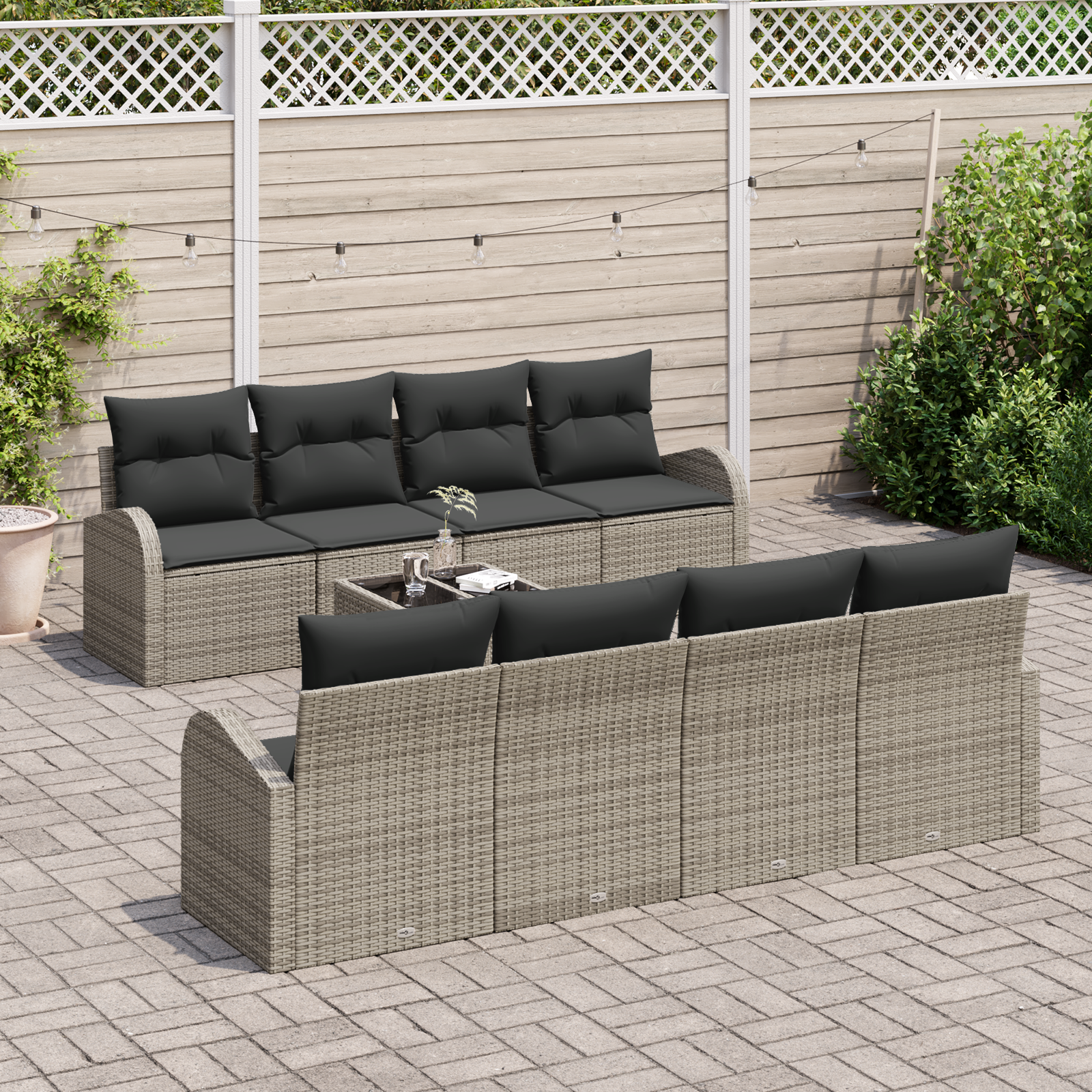 vidaXL 9-delige Tuinbankenset met kussens poly rattan grijs