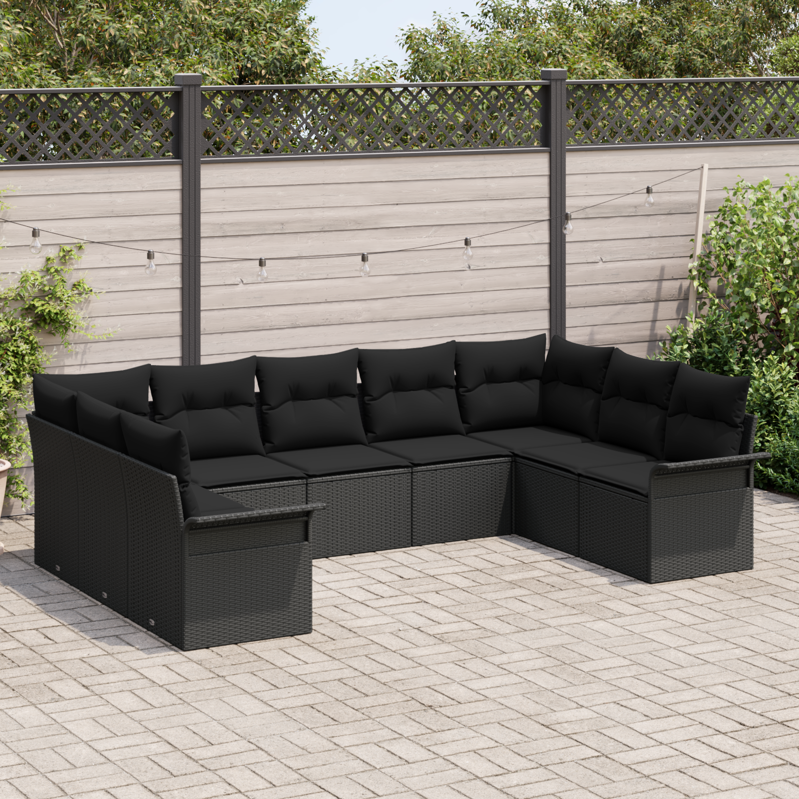 vidaXL 9-delige Tuinbankenset met kussens poly rattan zwart