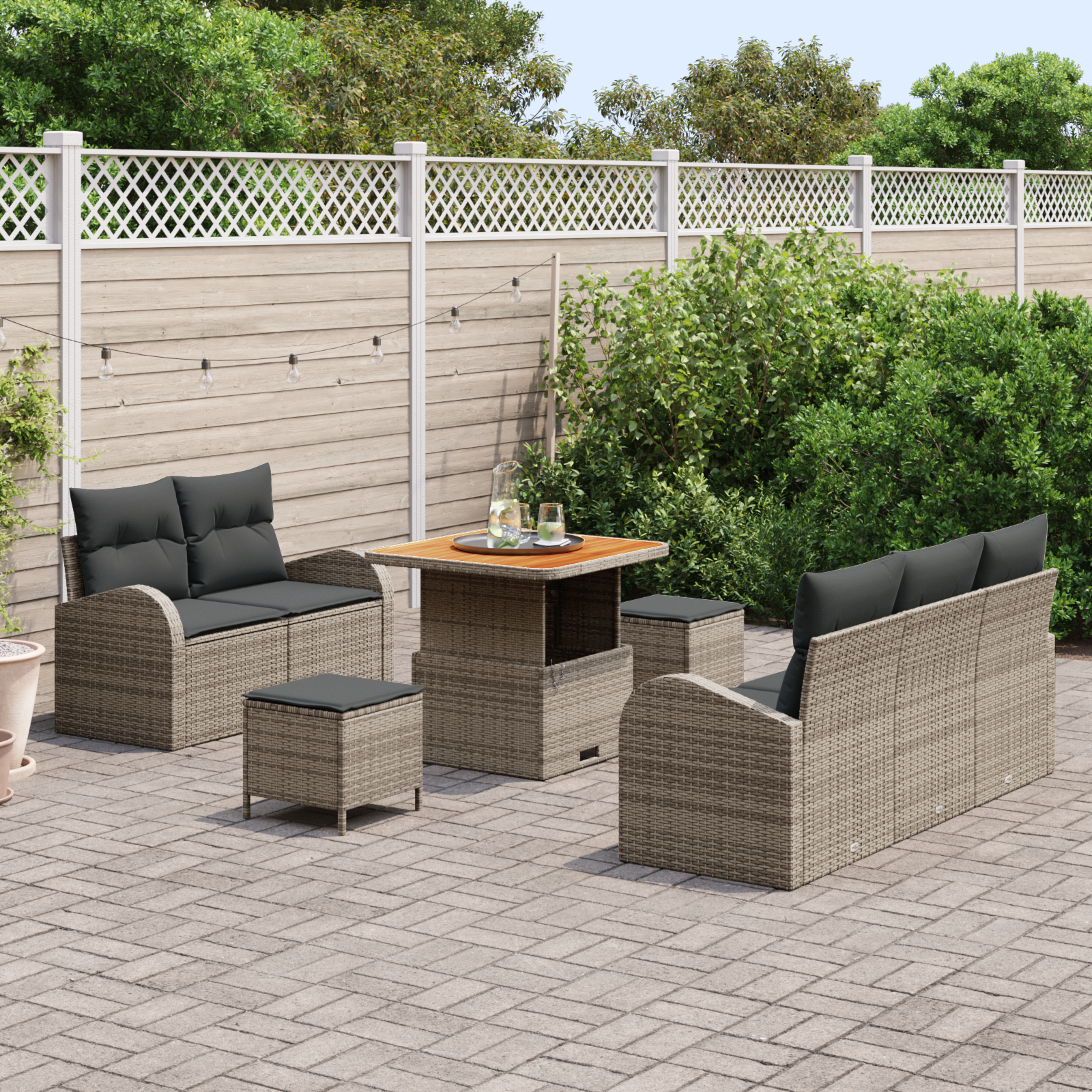 vidaXL 8-delige Tuinbankenset met kussens poly rattan acacia grijs