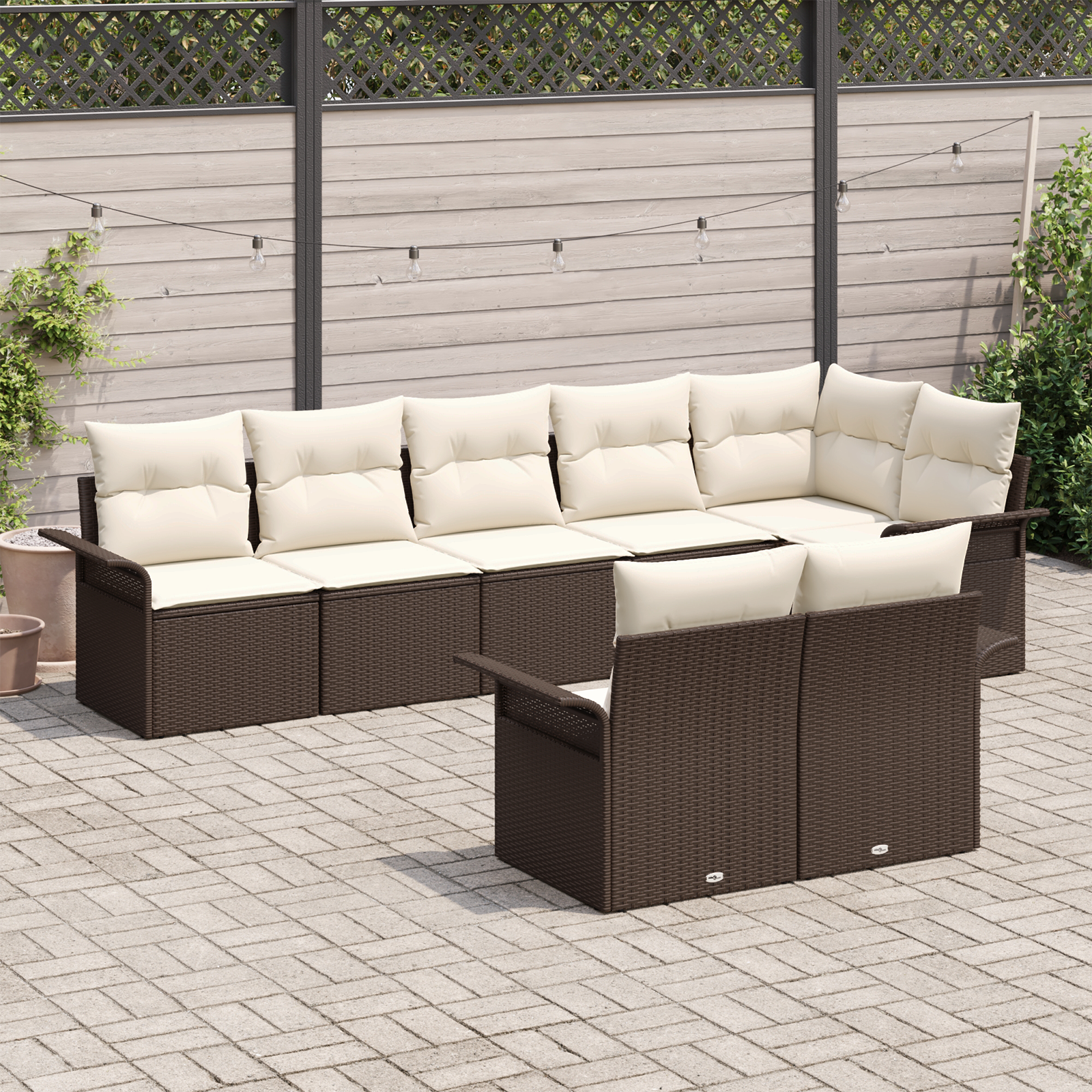 vidaXL 8-delige Tuinbankenset met kussens poly rattan bruin