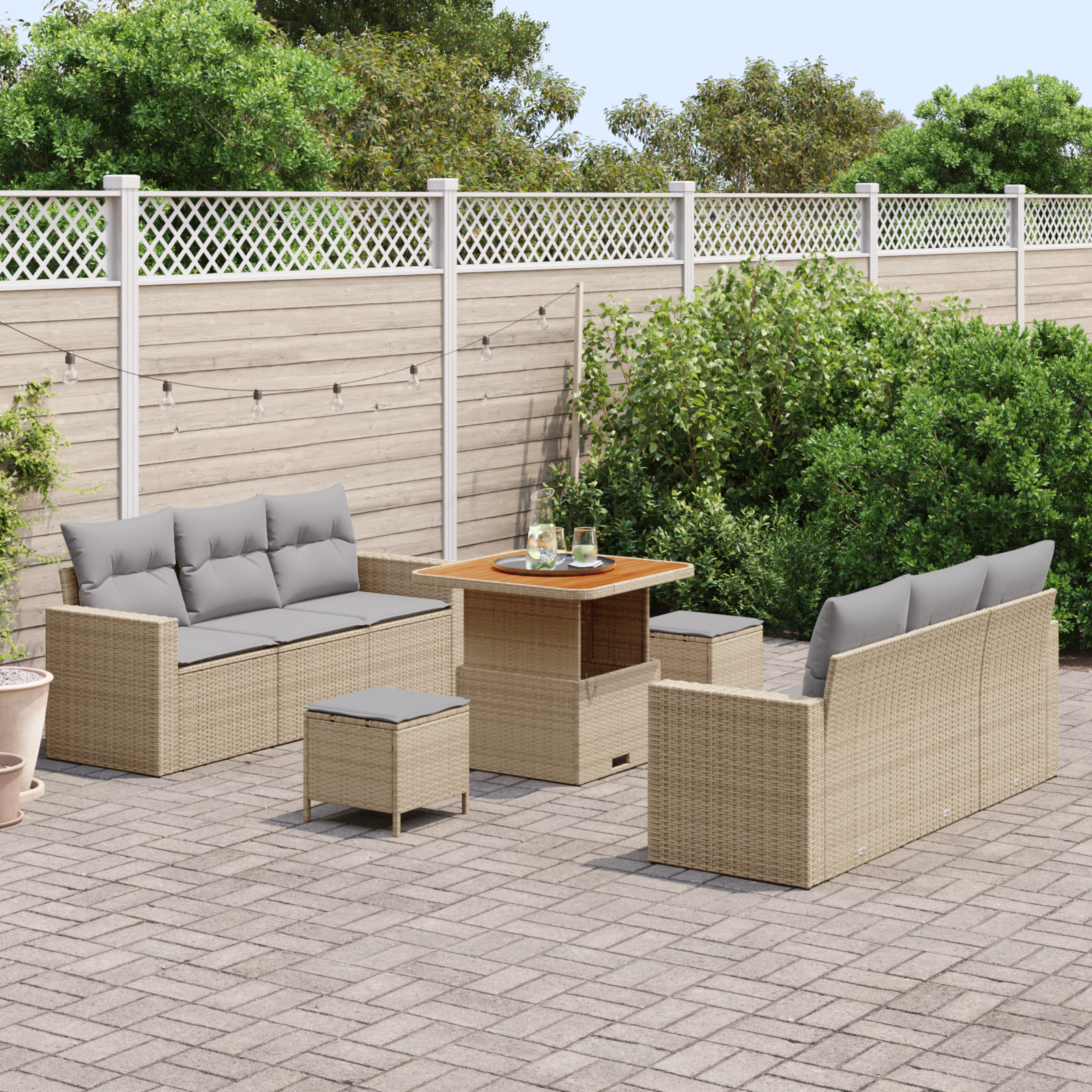 vidaXL 9-delige tuinsofaset met kussens in beige van poly rattan en acacia