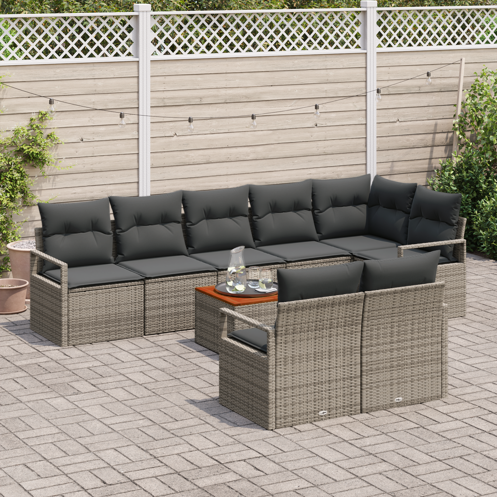 vidaXL 9-delige tuinbankset met kussens - Grijs poly rattan en acacia