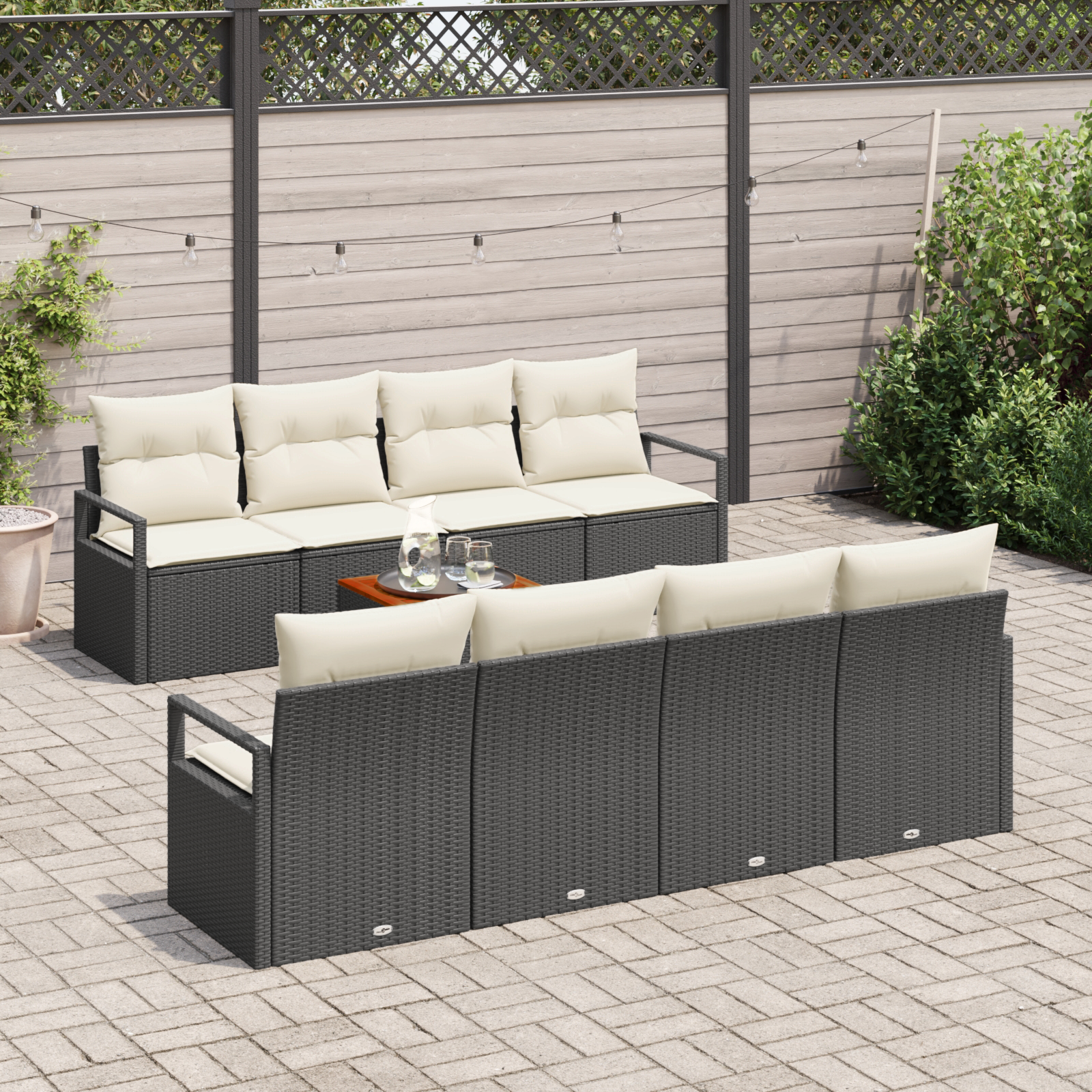 vidaXL 9-delige Tuinbankenset met kussens poly rattan acacia zwart