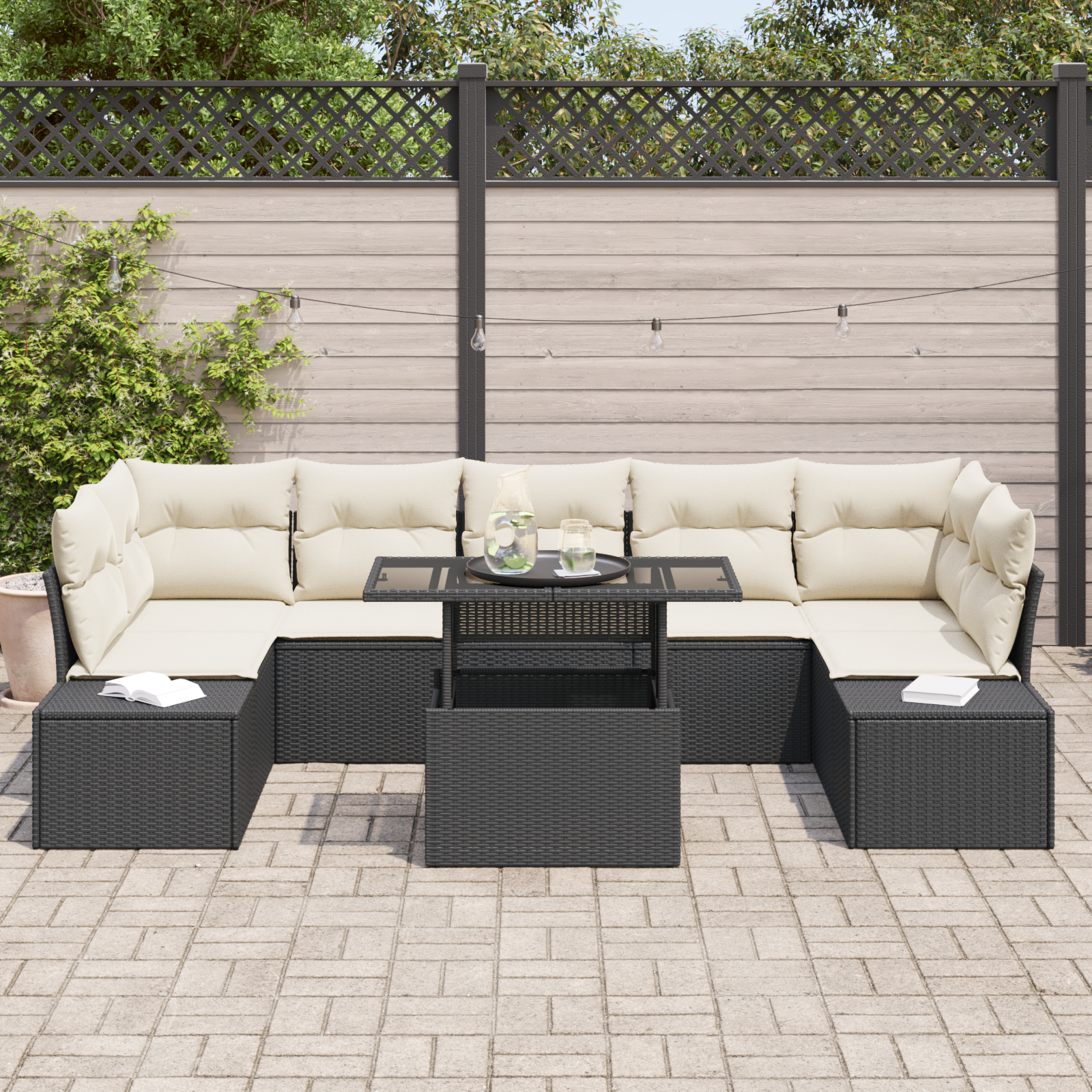 vidaXL 8-delige tuinset met kussens zwart poly rattan