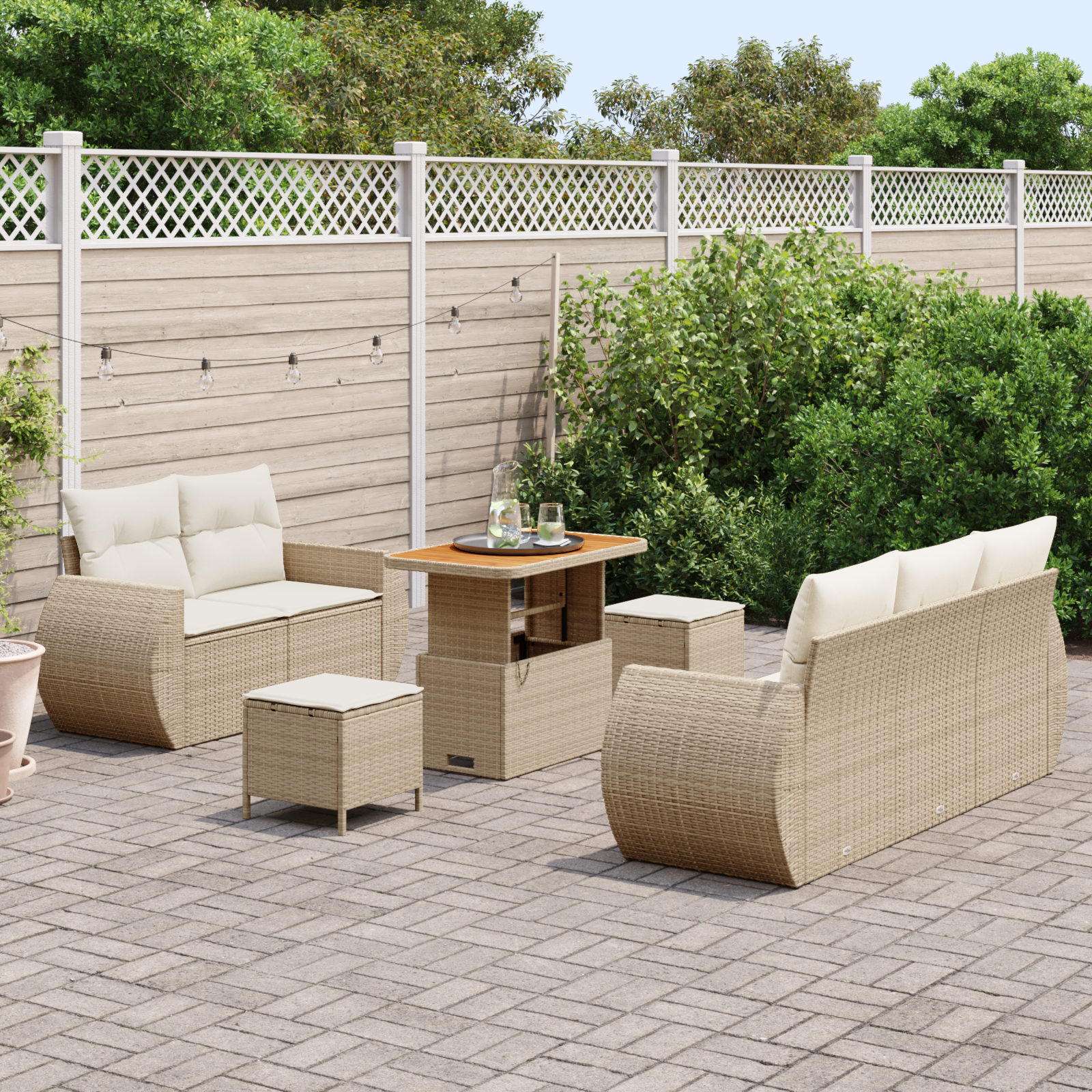 vidaXL 8-delige Tuinbankenset met kussens poly rattan acacia beige