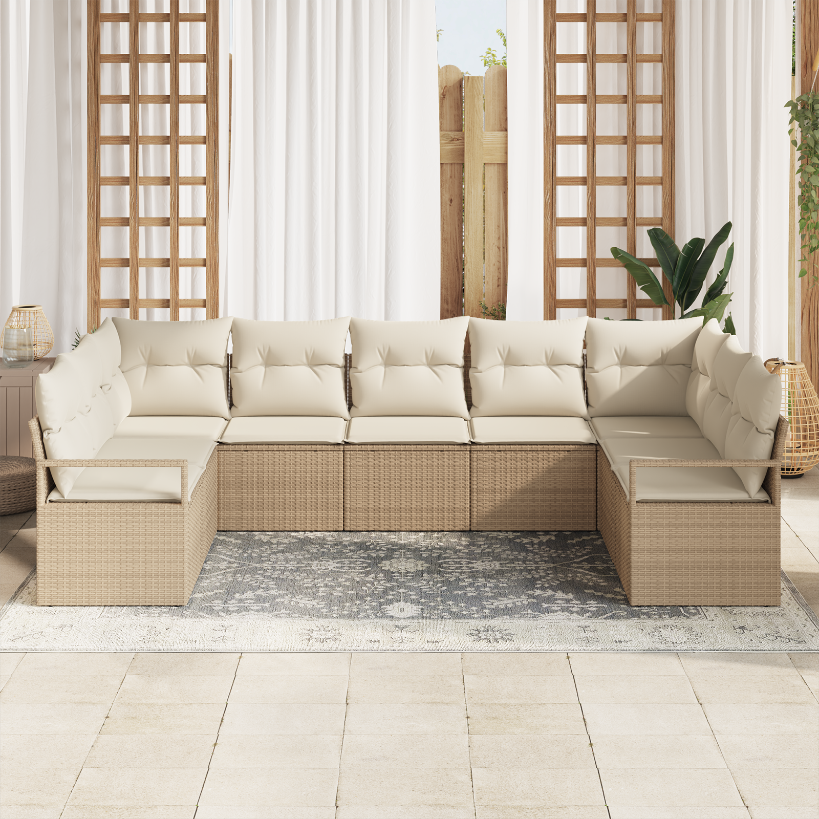 vidaXL 9-delige Tuinbankenset met kussens poly rattan beige