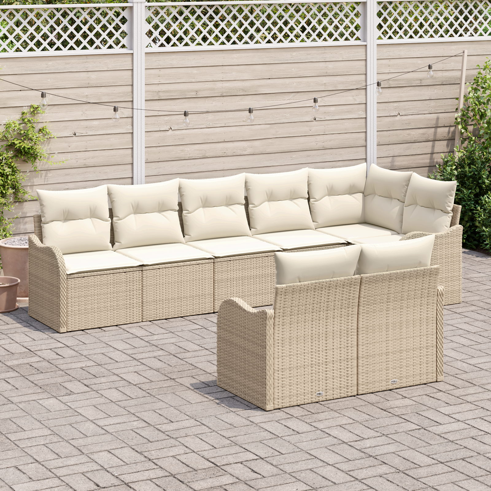 vidaXL 8-delige tuinset met kussens in beige poly rattan