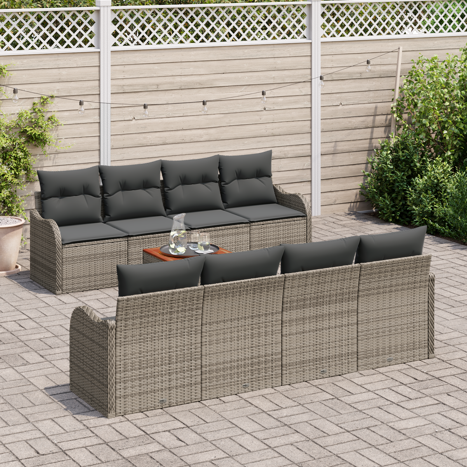 vidaXL 9-delige tuinset met kussens - grijs poly rattan en acacia