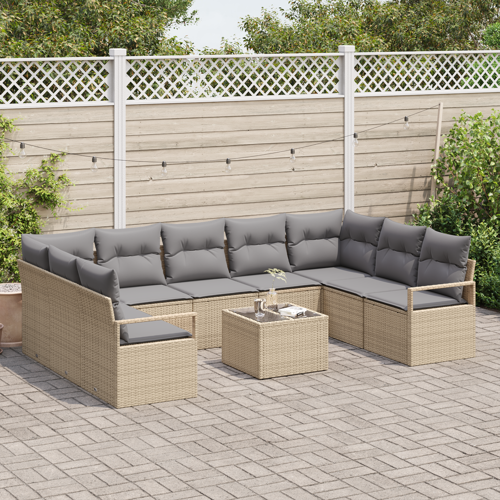 vidaXL 10-delige Tuinbankenset met kussens poly rattan zwart