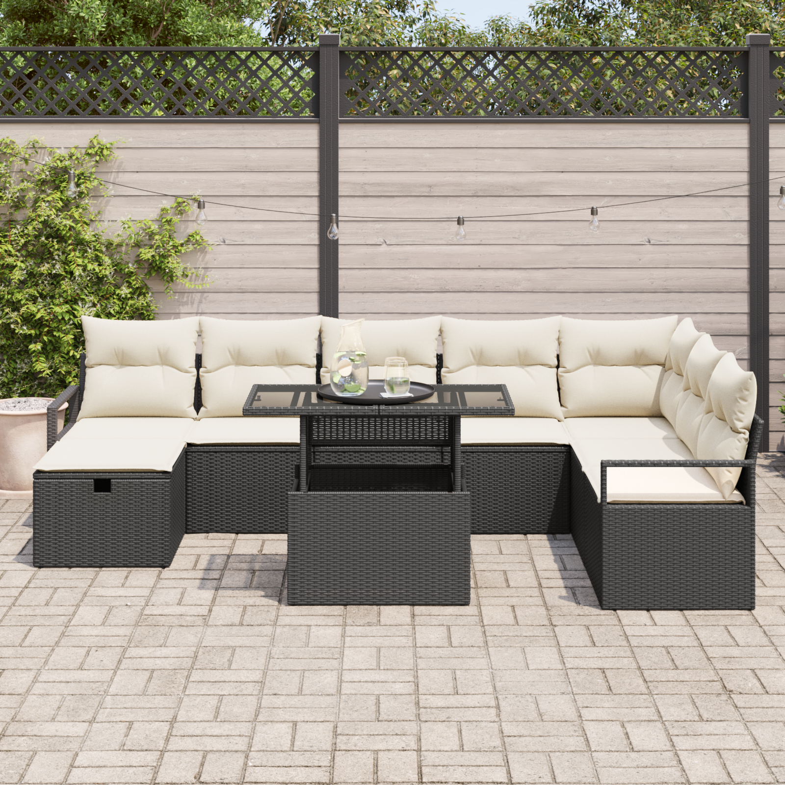 vidaXL 9-delige Tuinset met Kussens - Zwart Poly Rattan