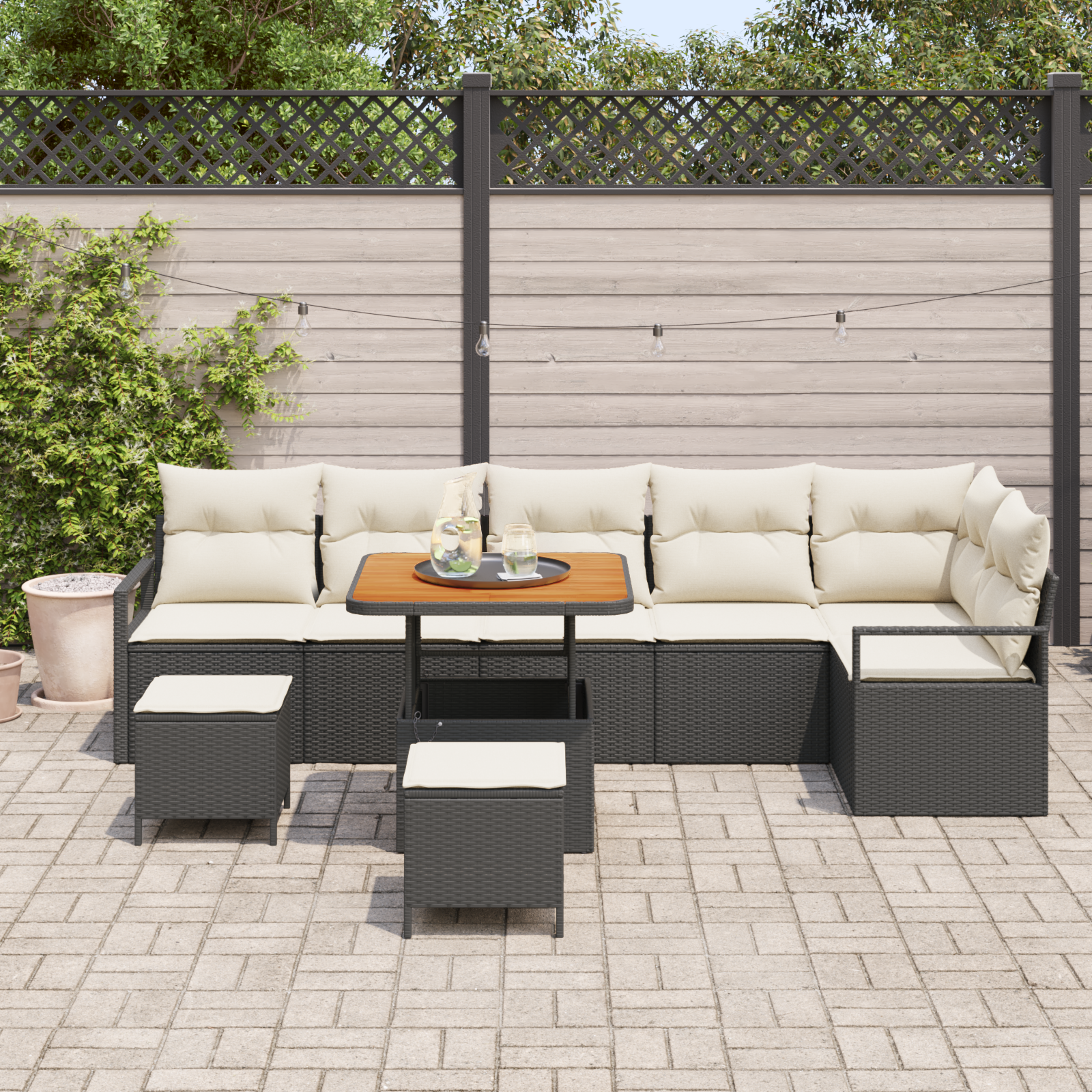 vidaXL 9-delige tuinset met kussens zwart poly rattan acacia