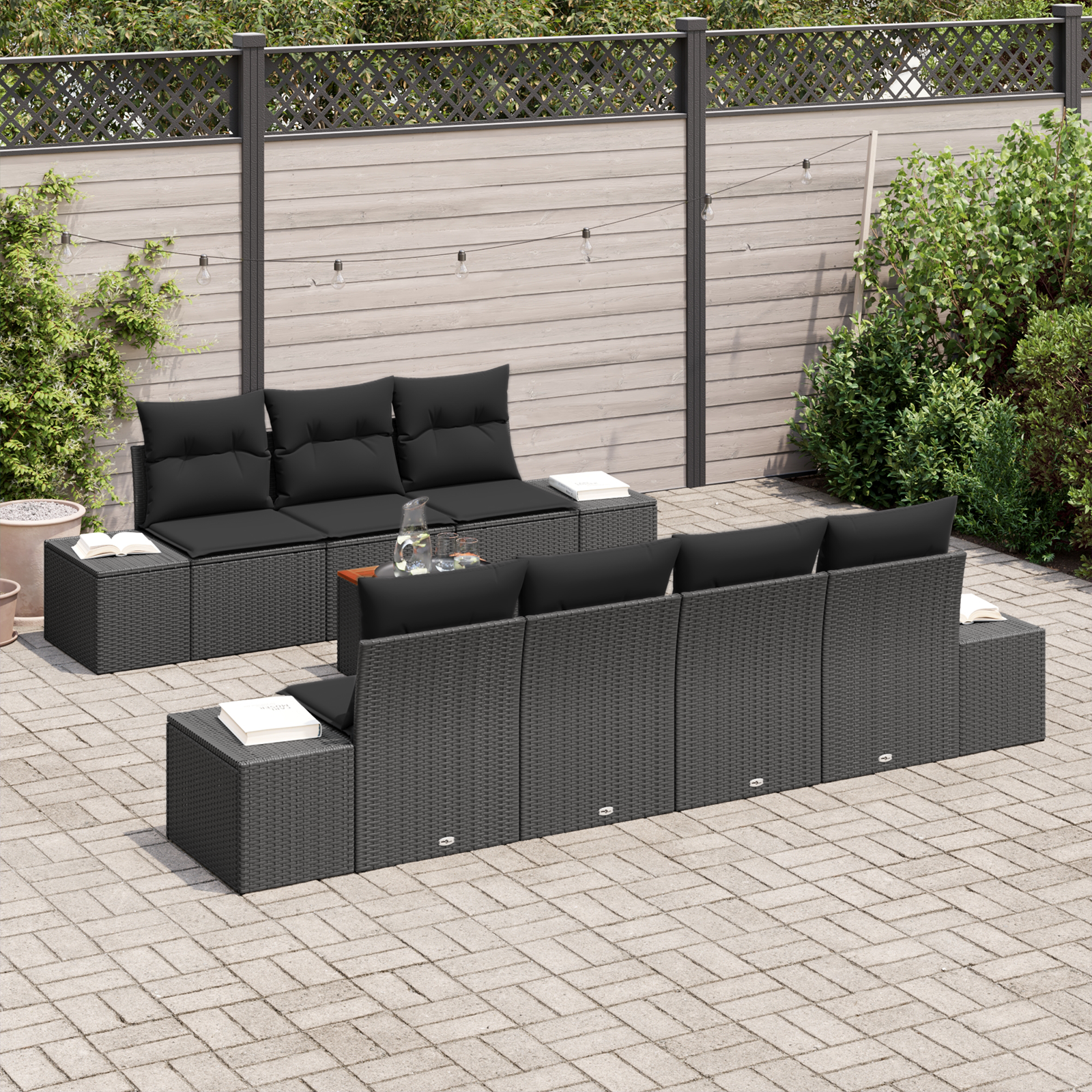 vidaXL 8-delige Tuinbankenset met kussens poly rattan acaciahout zwart