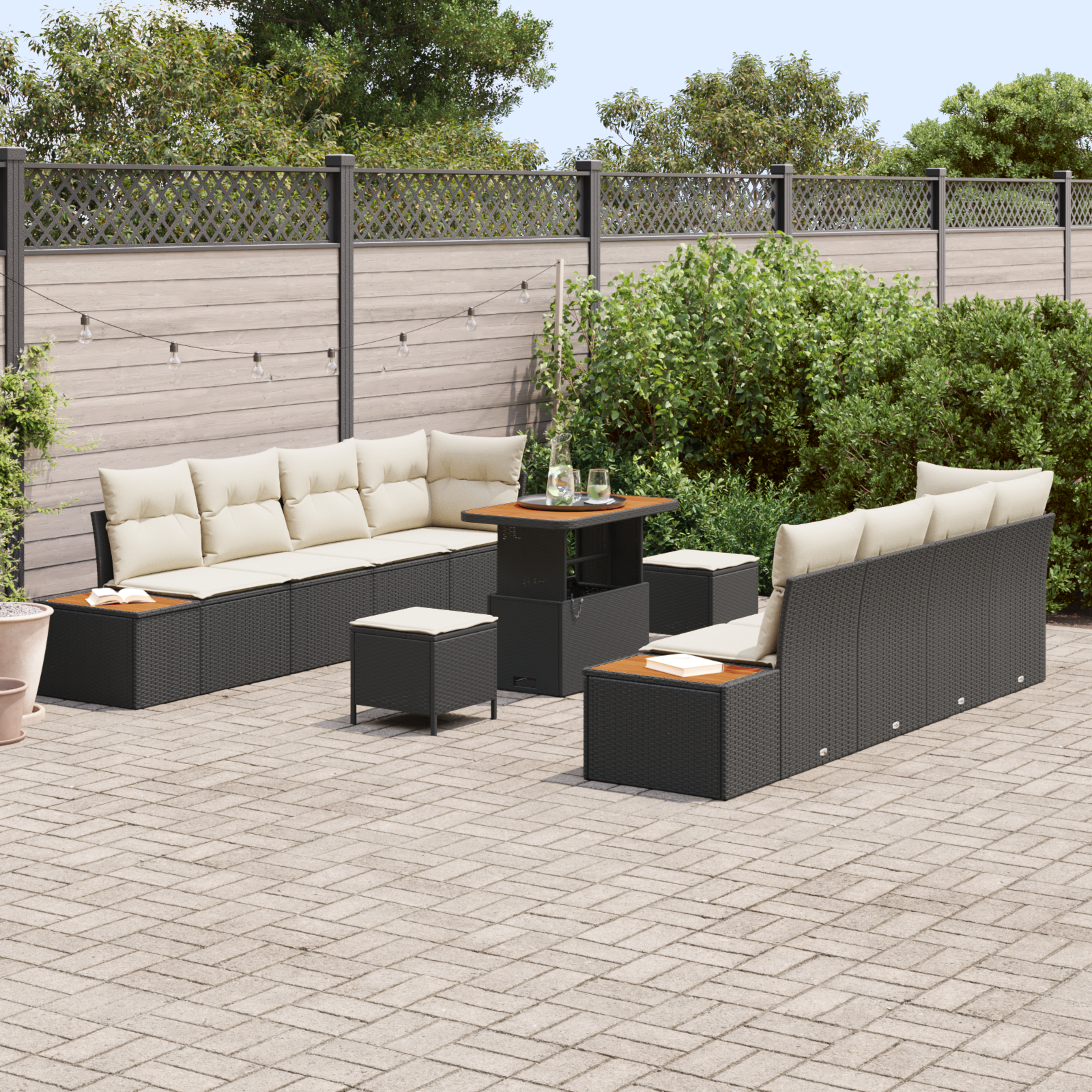 vidaXL 11-delige Tuinbankenset met kussens poly rattan acacia zwart