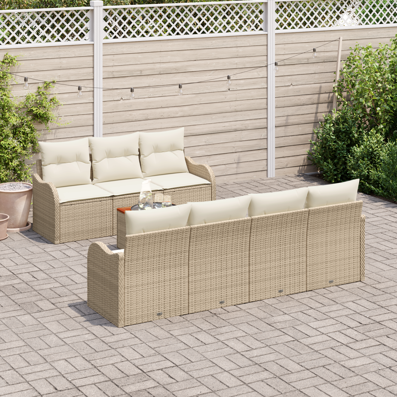 vidaXL 8-delige Tuinbankenset met kussens poly rattan acacia beige