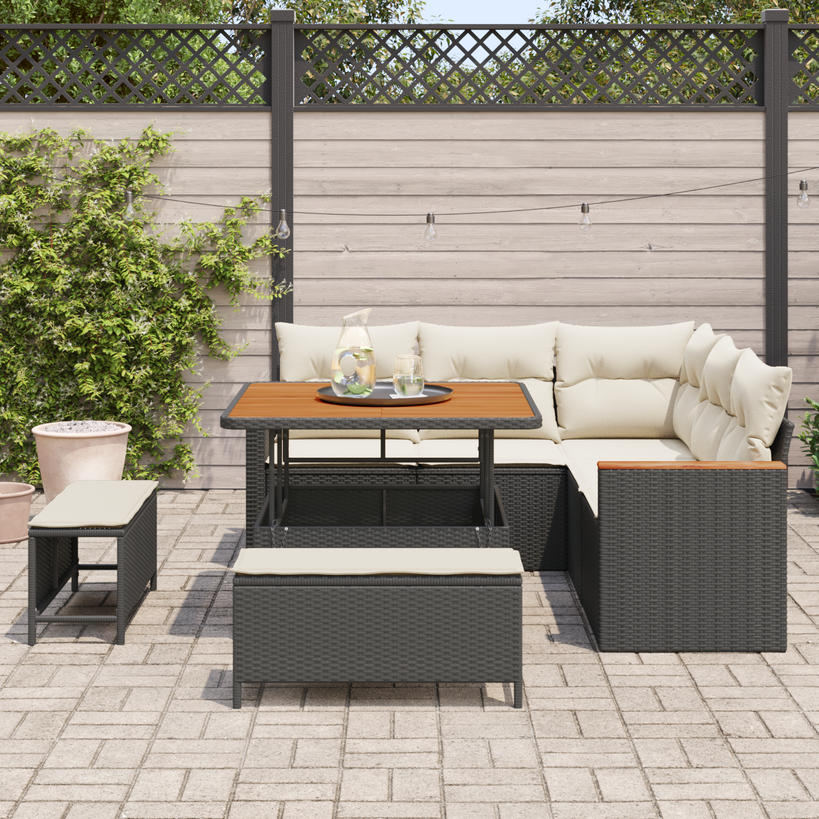vidaXL 8-delige Tuinbankenset met kussens poly rattan acacia zwart