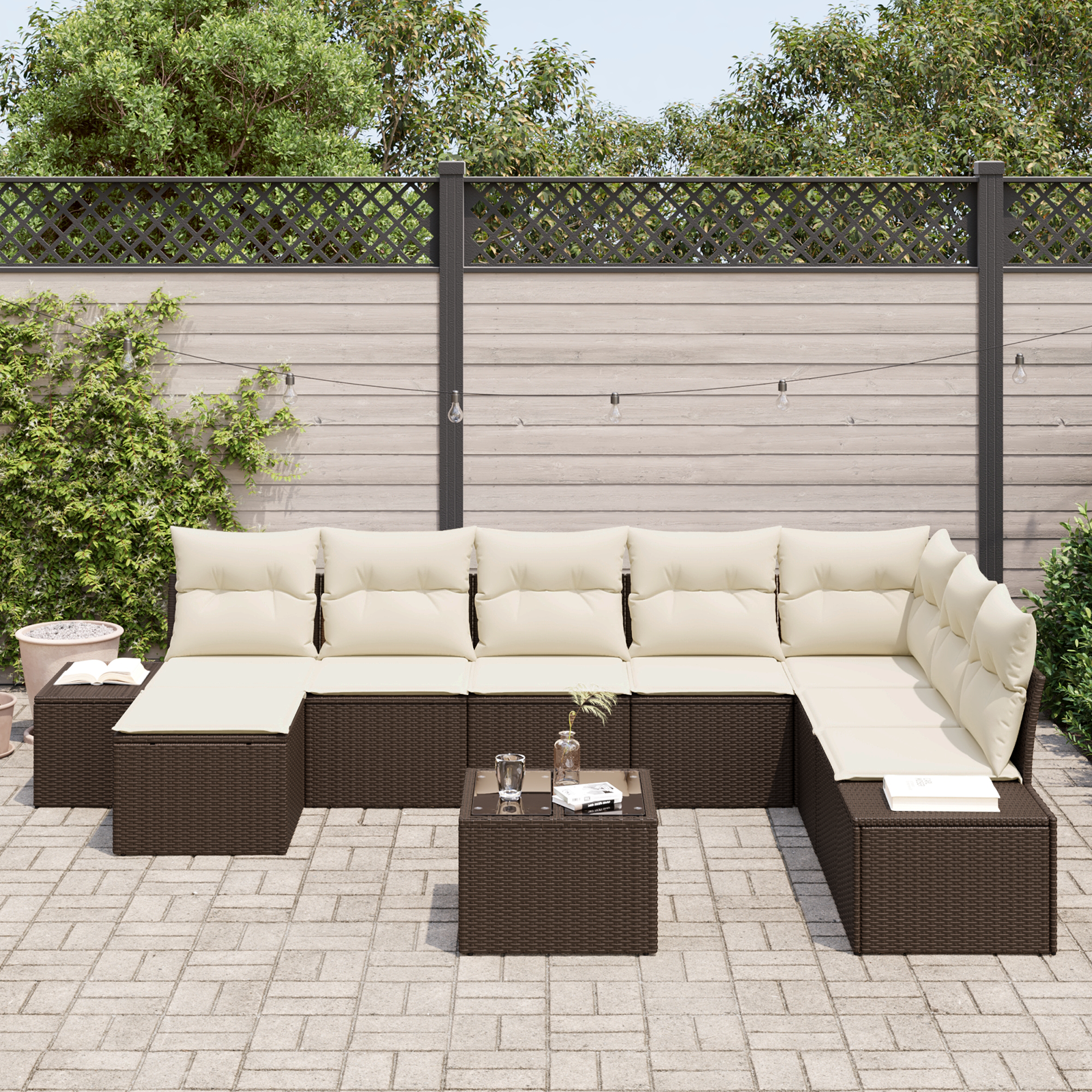 vidaXL 8 Persoons Tuinbankset met Kussens in Grijs Poly Rattan