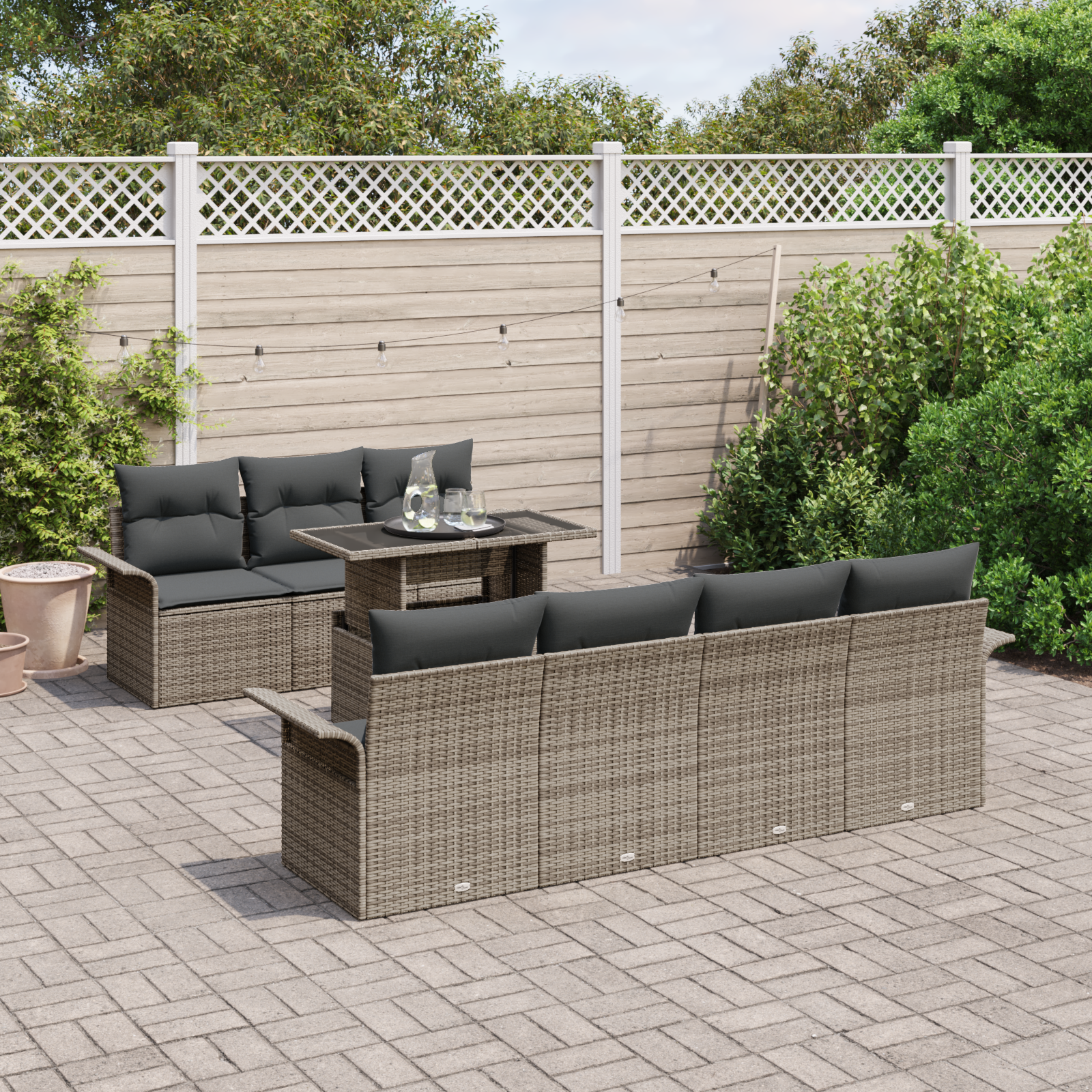 vidaXL 8-delige Tuinbankenset met kussens poly rattan grijs
