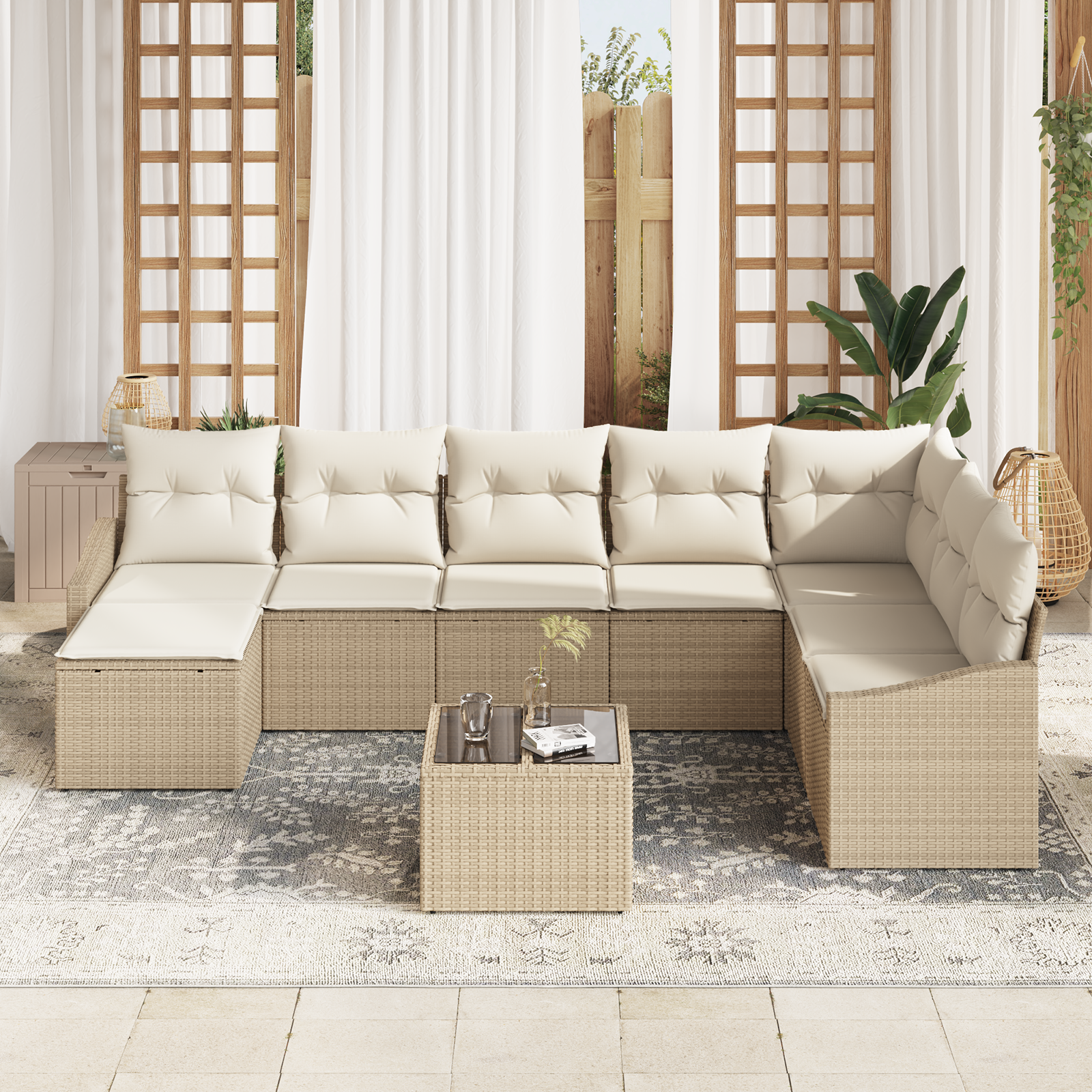 vidaXL 9-delige Tuinbankenset met kussens poly rattan bruin